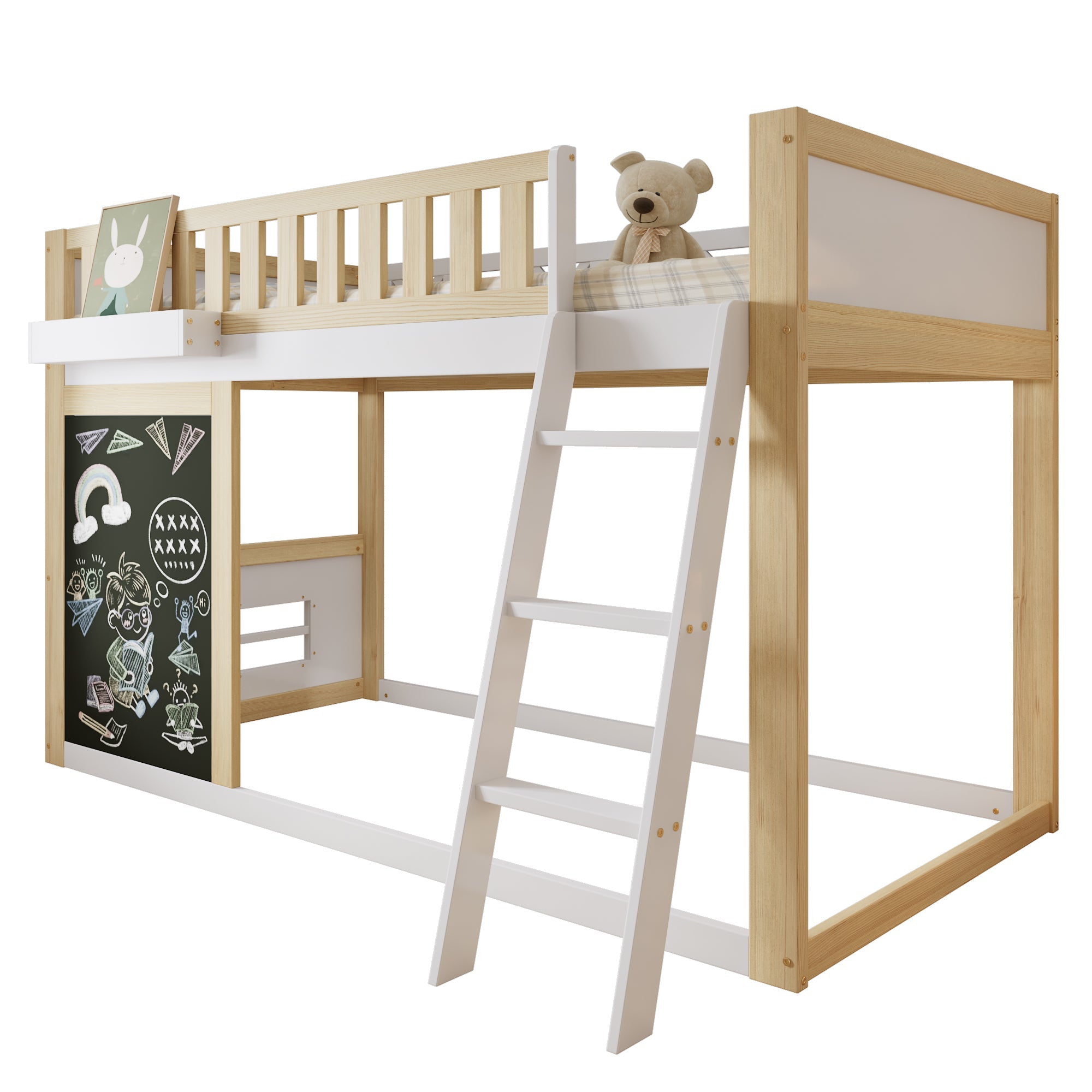 Logidon Kinderhoogslaper 90x200 met plankruimte en opbergruimte wit-naturel