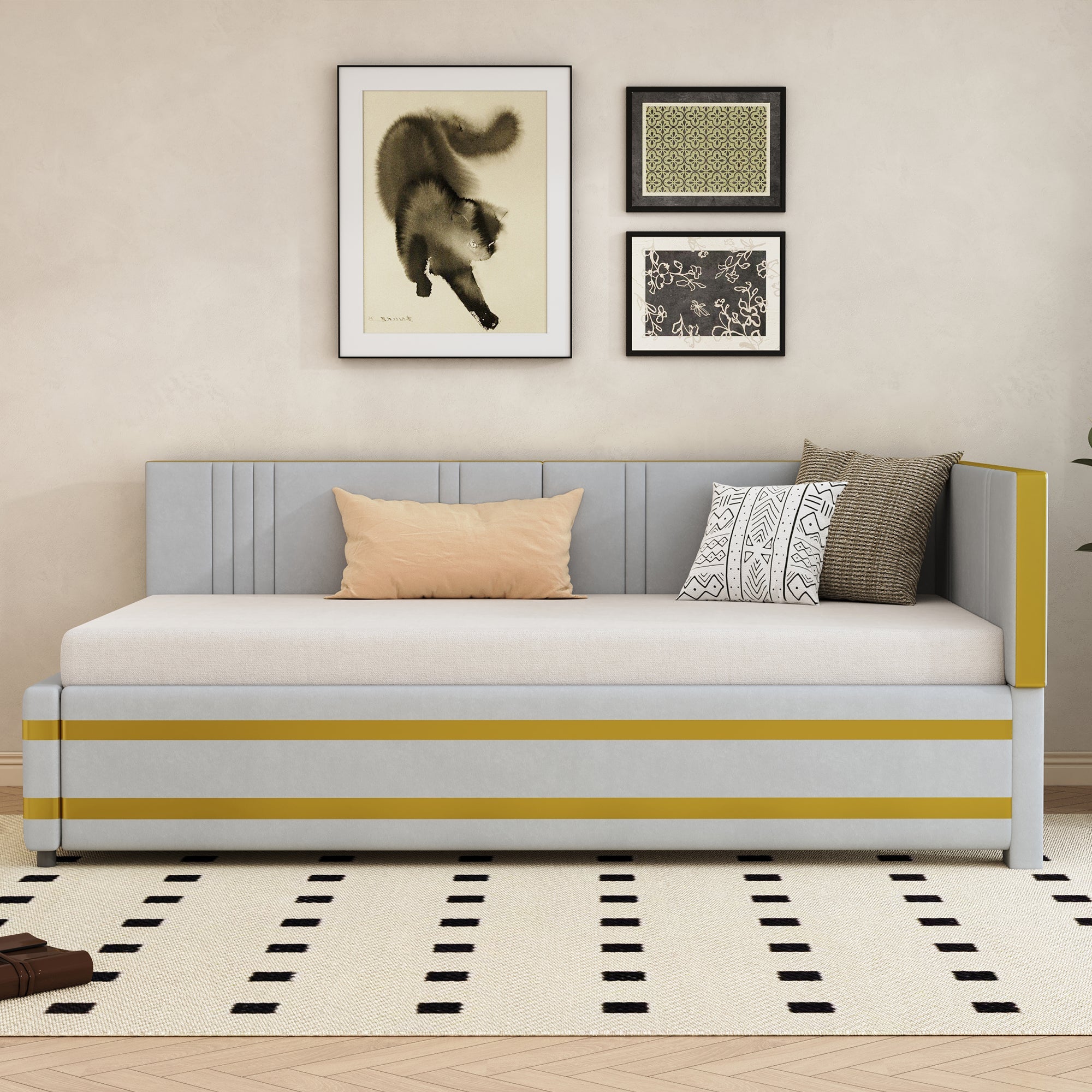 Logidon upholstered bed sofa bed 90x200 multifunctional bed gray velvet fabric