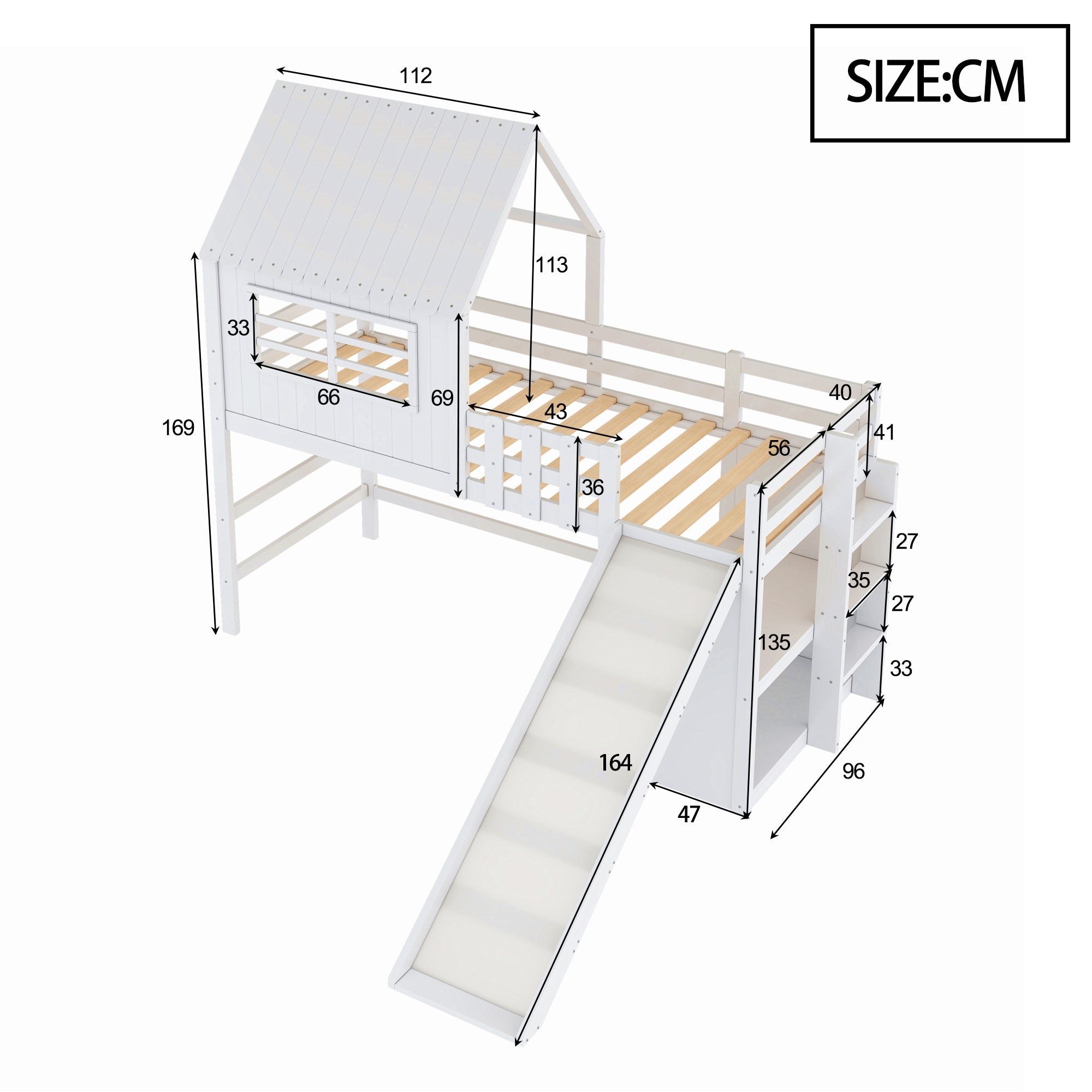 Logidon kinderbed 90x200 wit hoogslaper met ladderglijbaan