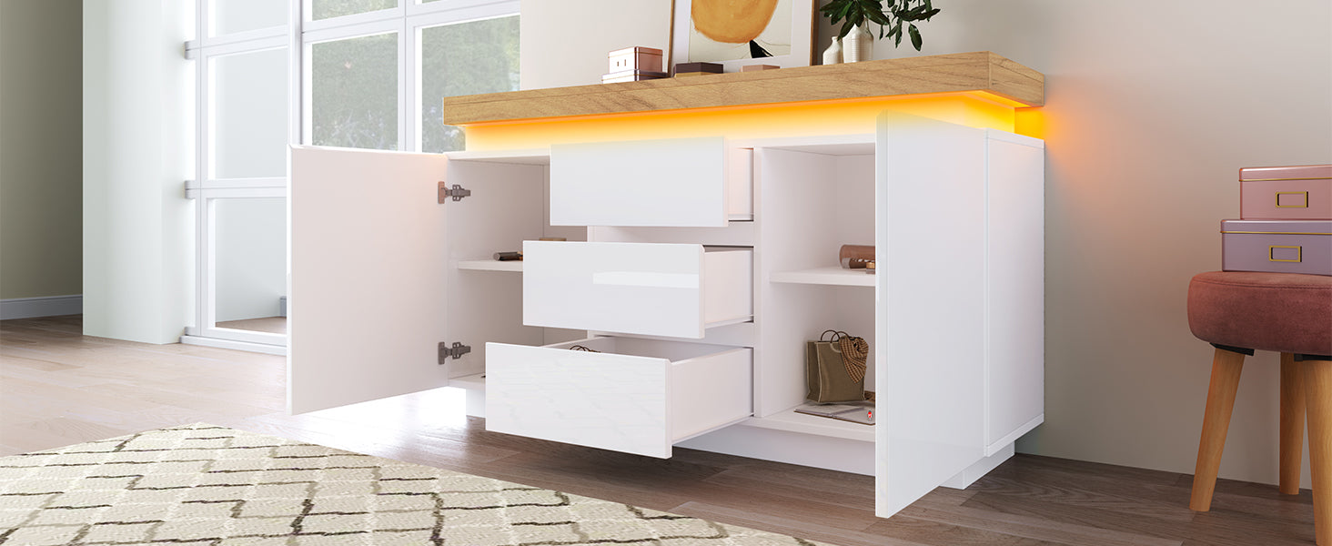 Logidon Wit Dressoir Met LED Verlichting 2 Deurs 3 Lades