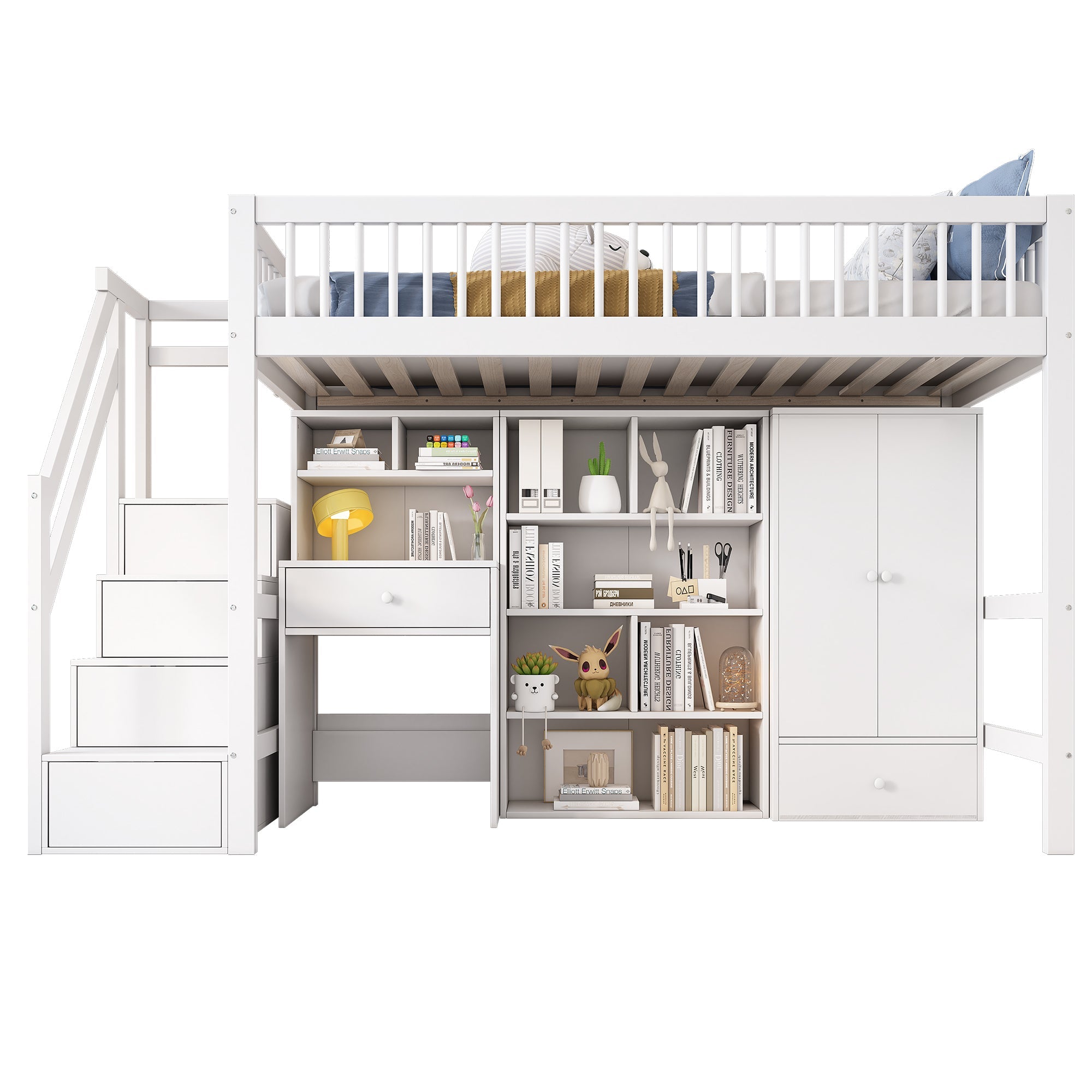 Logidon Kinderbed Loft Met Bureau Opbergruimte 90x200 Wit