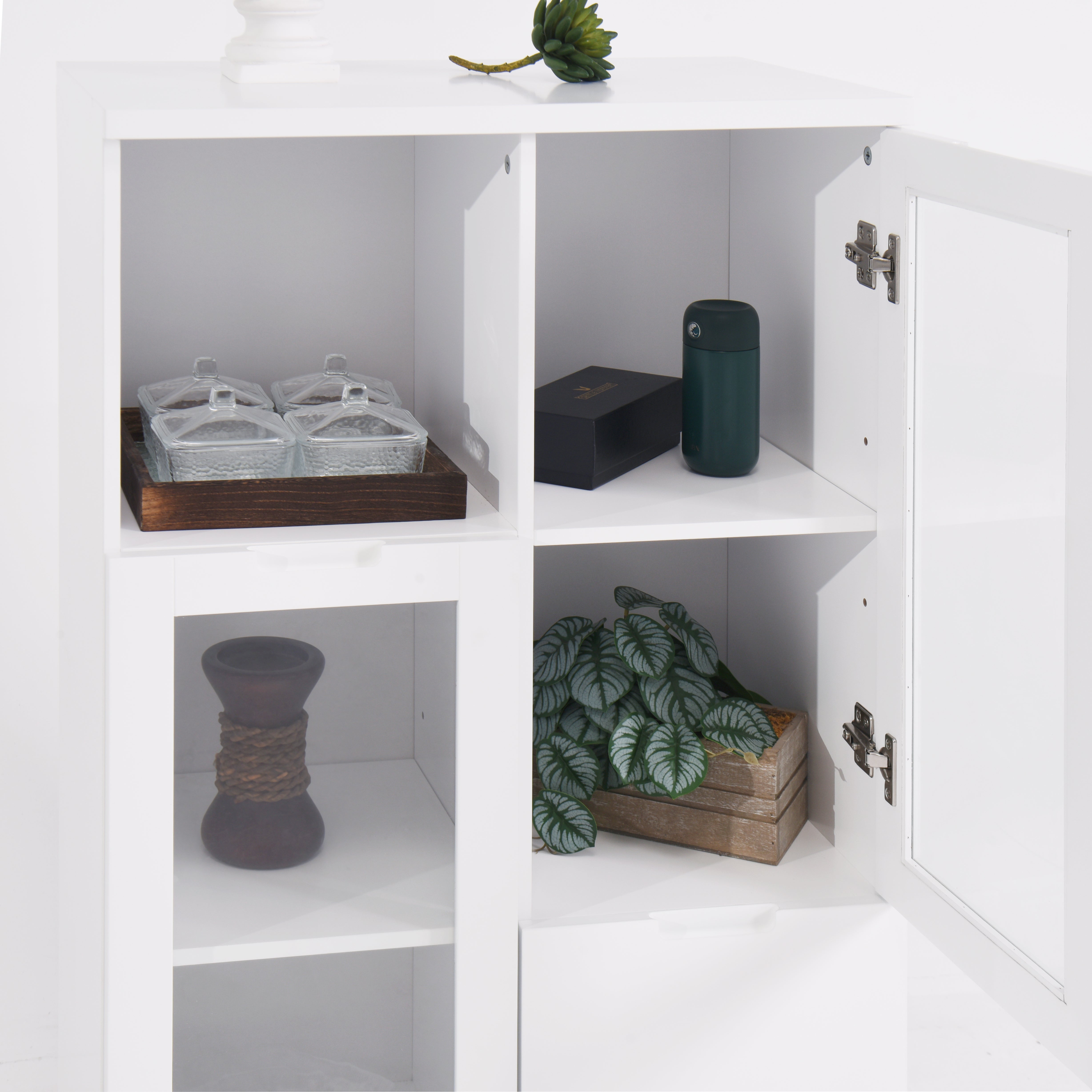 Logidon Witte MDF Kast Met Glazen Deurtjes En Lade 100cm