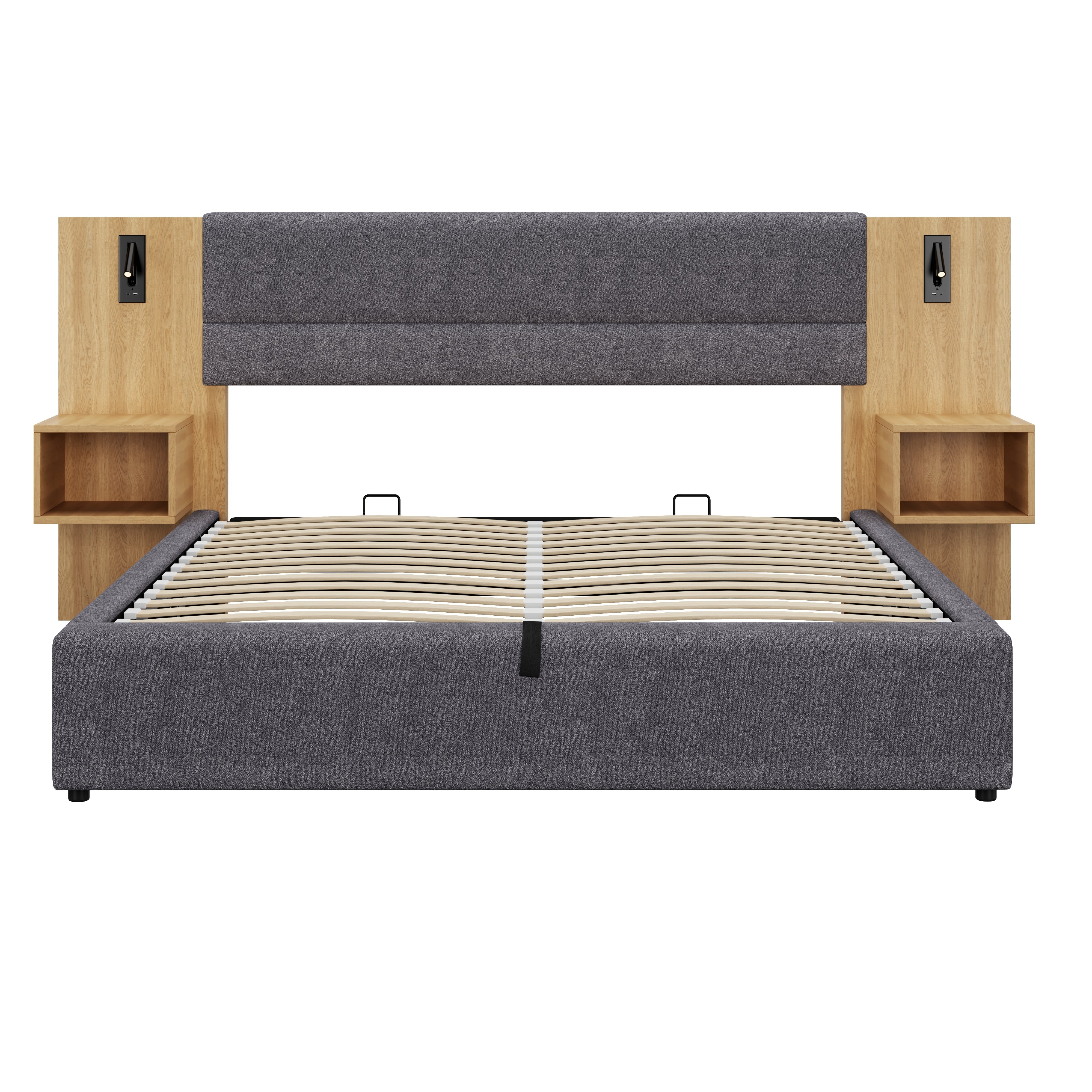 Logidon gestoffeerd bed 160x200 cm fluweelgrijs USB-oplaadfunctie opbergruimte