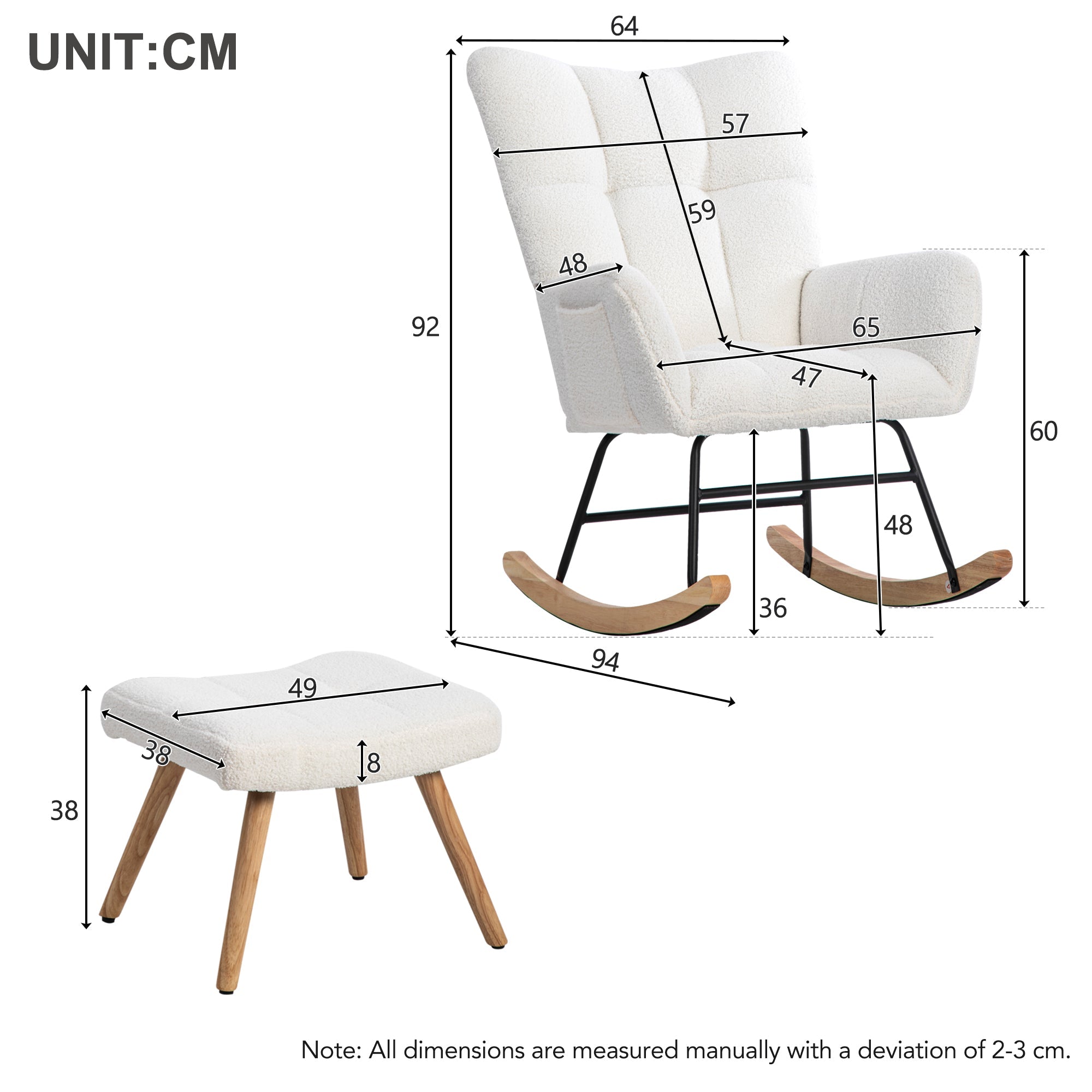Logidon Ergonomische Witte Schommelstoel Met Voetenbank Hoogte 92 cm