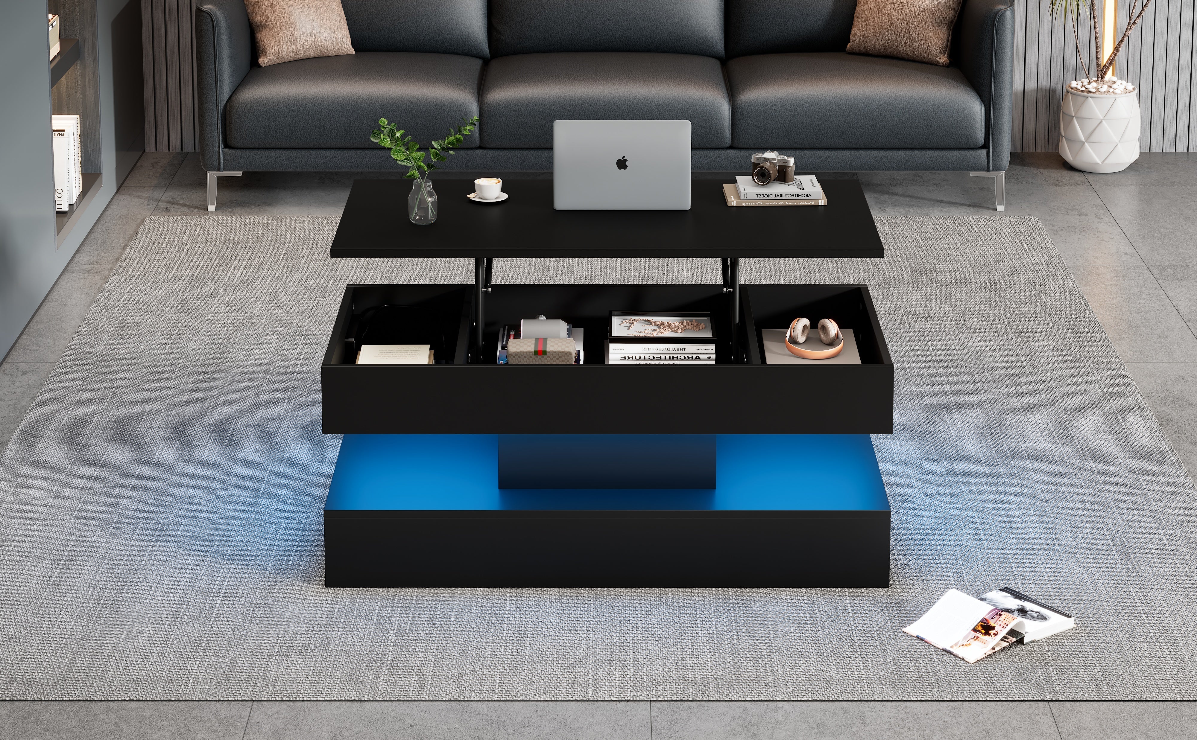 Logidon LED Salontafel met verborgen opbergruimte 100x50 cm Zwart