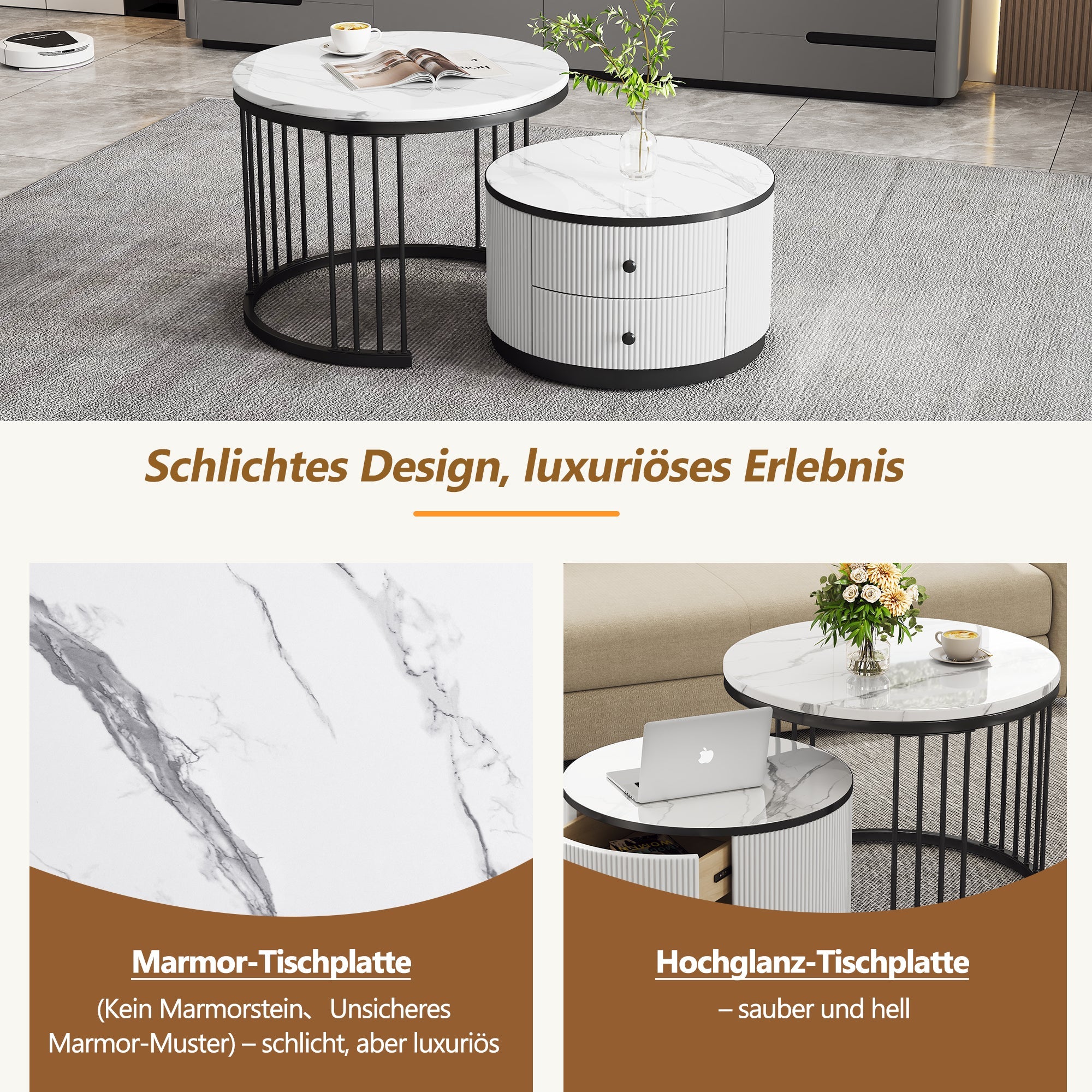 Logidon Elegante salontafelset in nestvorm wit 60x60 en 50x50