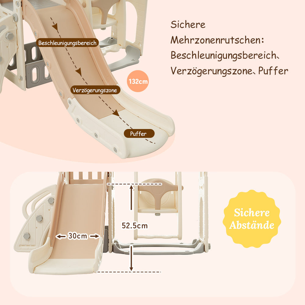 Logidon 5-in-1 kinderspeelset bruin antiek wit schommelglijbaan