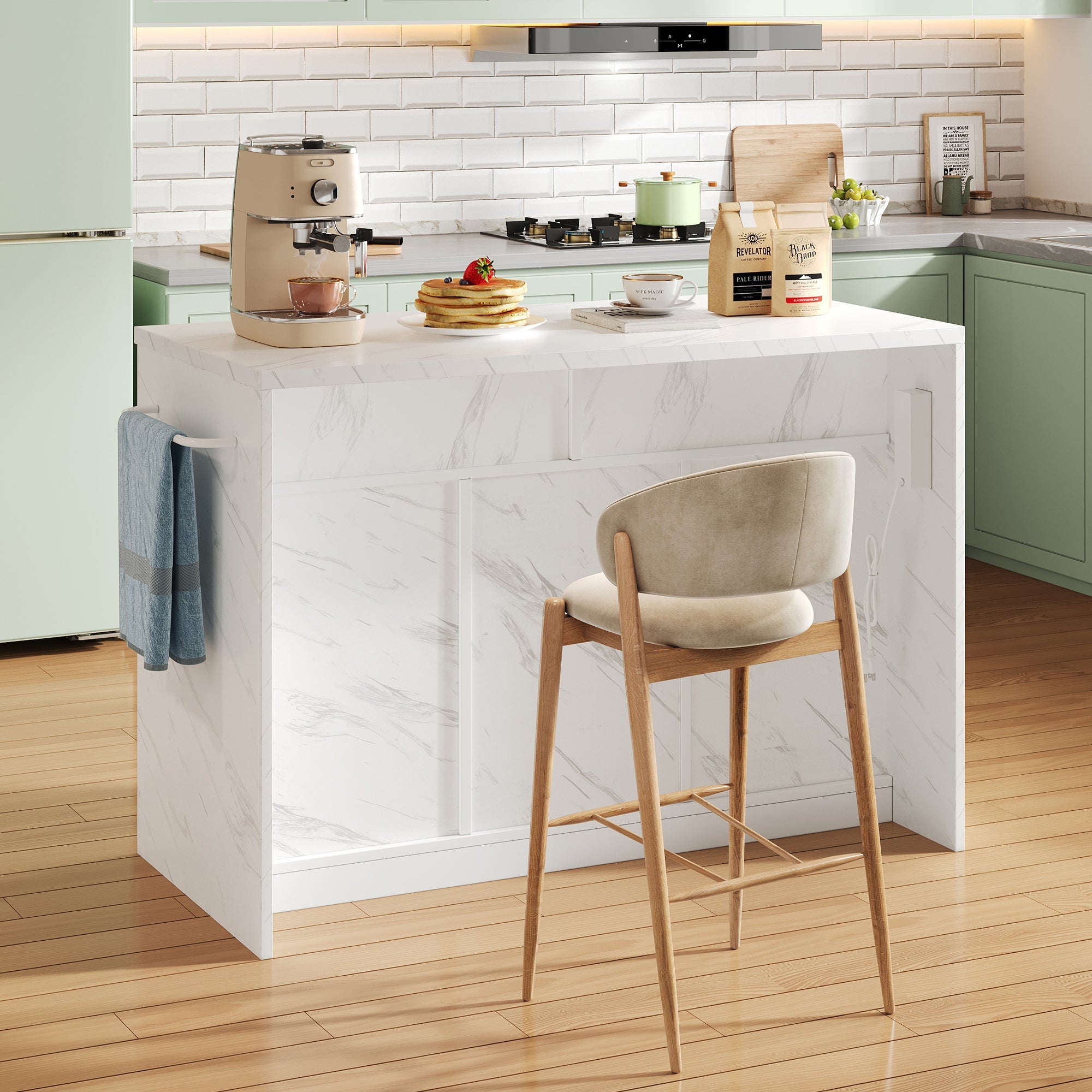 Logidon keukeneiland 120x60x91 cm met USB-aansluitingen wit