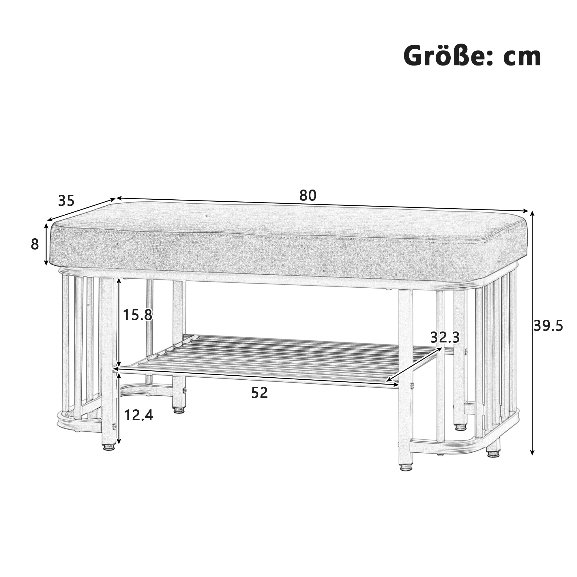 Logidon moderne schoenenbank met fluwelen zitting en grijs metalen frame