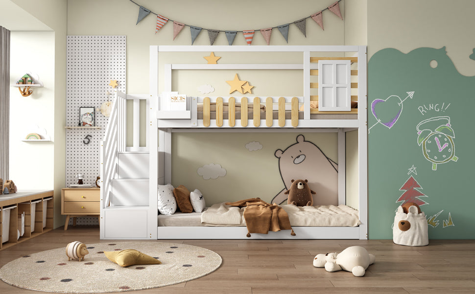 Logidon stapelbed 90x200 cm wit met trapraam en plankenkast