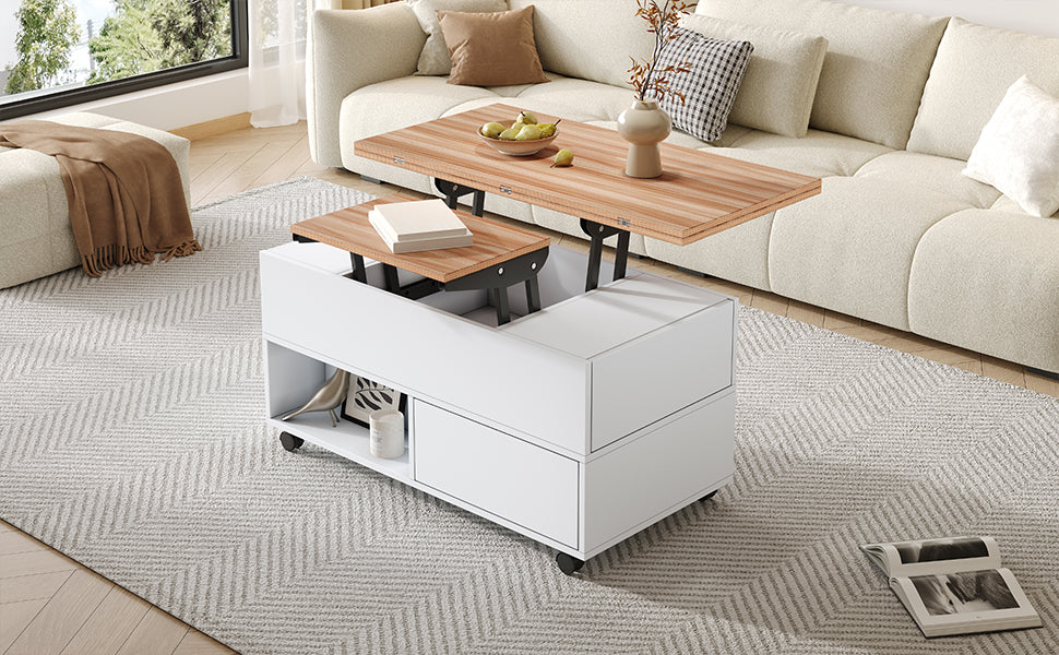 Logidon salontafel Lift Top 100x50 wit houtlook met 4 lades