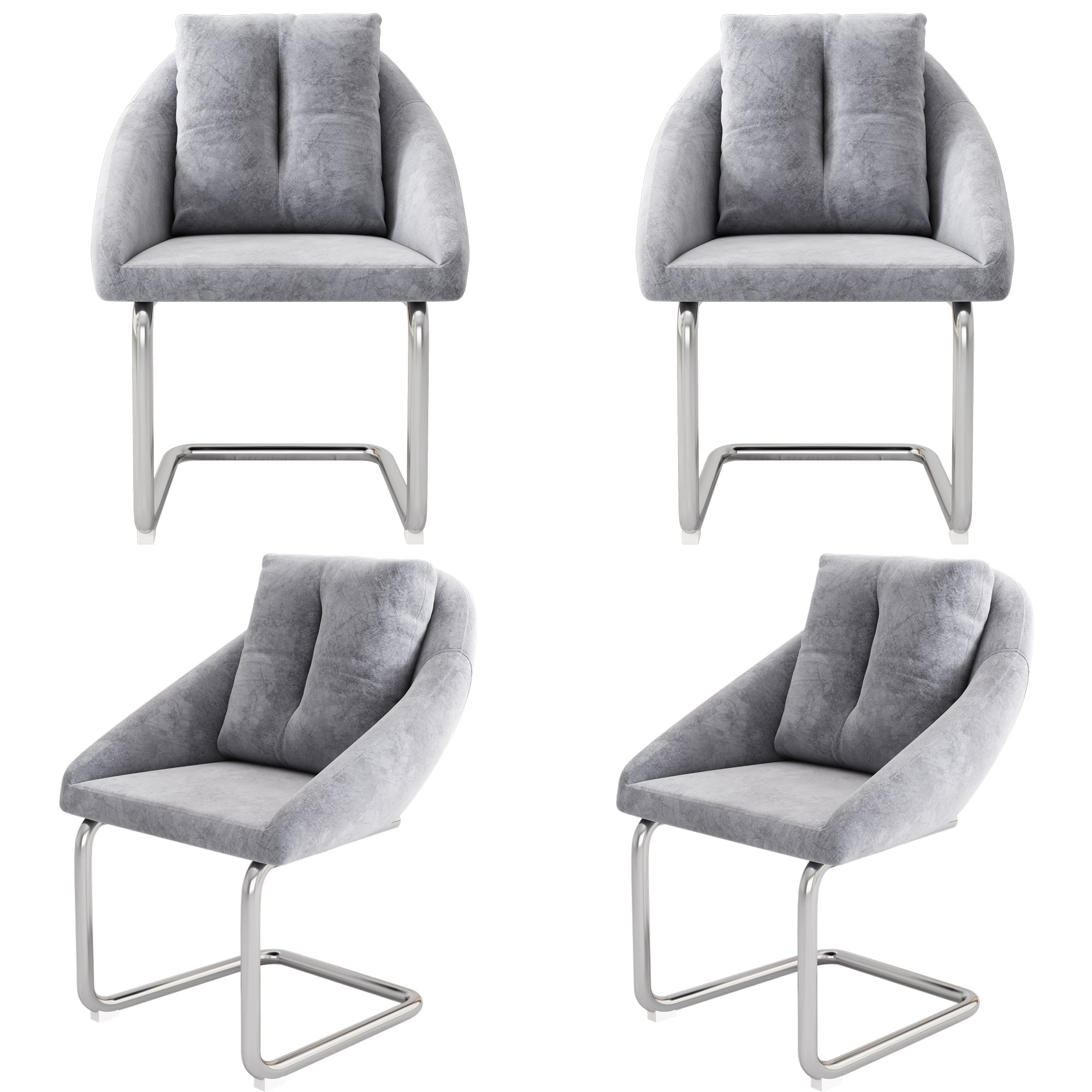 Logidon Grijze Fluwelen Stoelenset Ergonomische Eettafelstoelen Metalen Frame