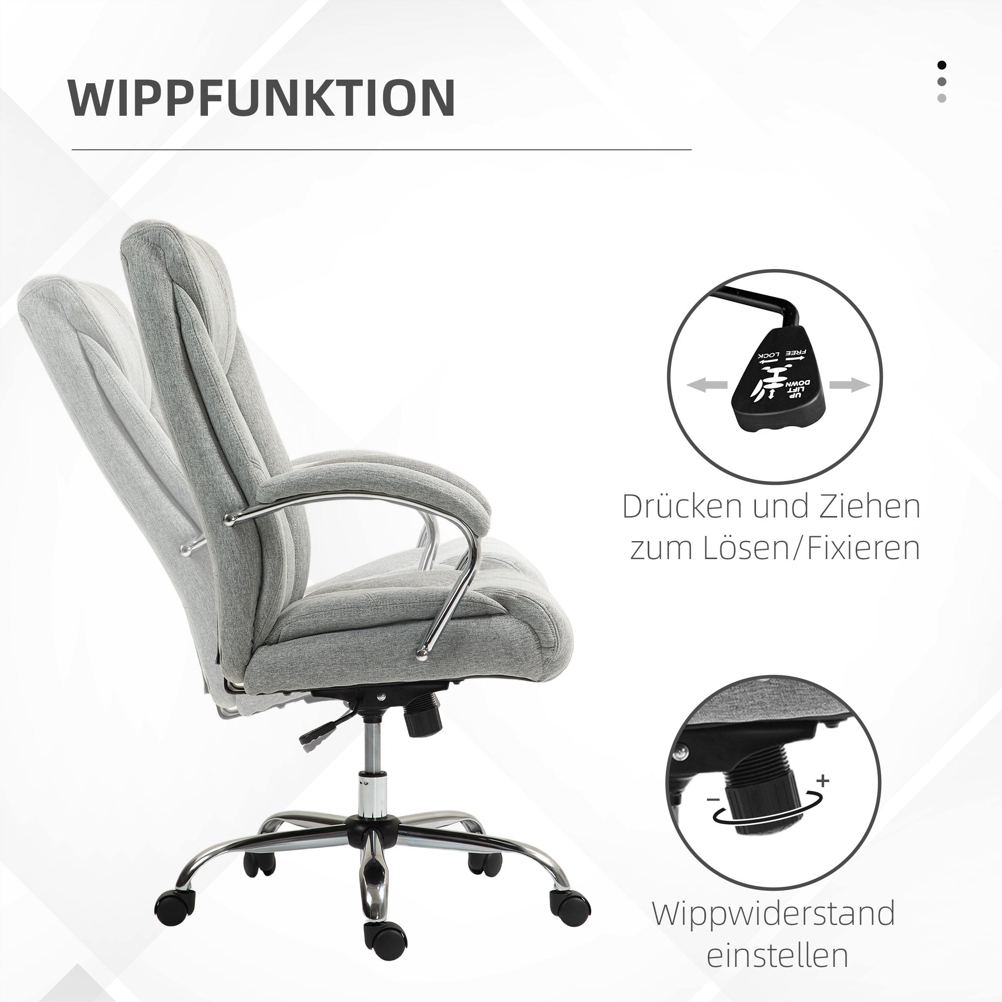 Logidon Vinsetto bureaustoel met wipfunctie lichtgrijs 65x78x110-118 cm