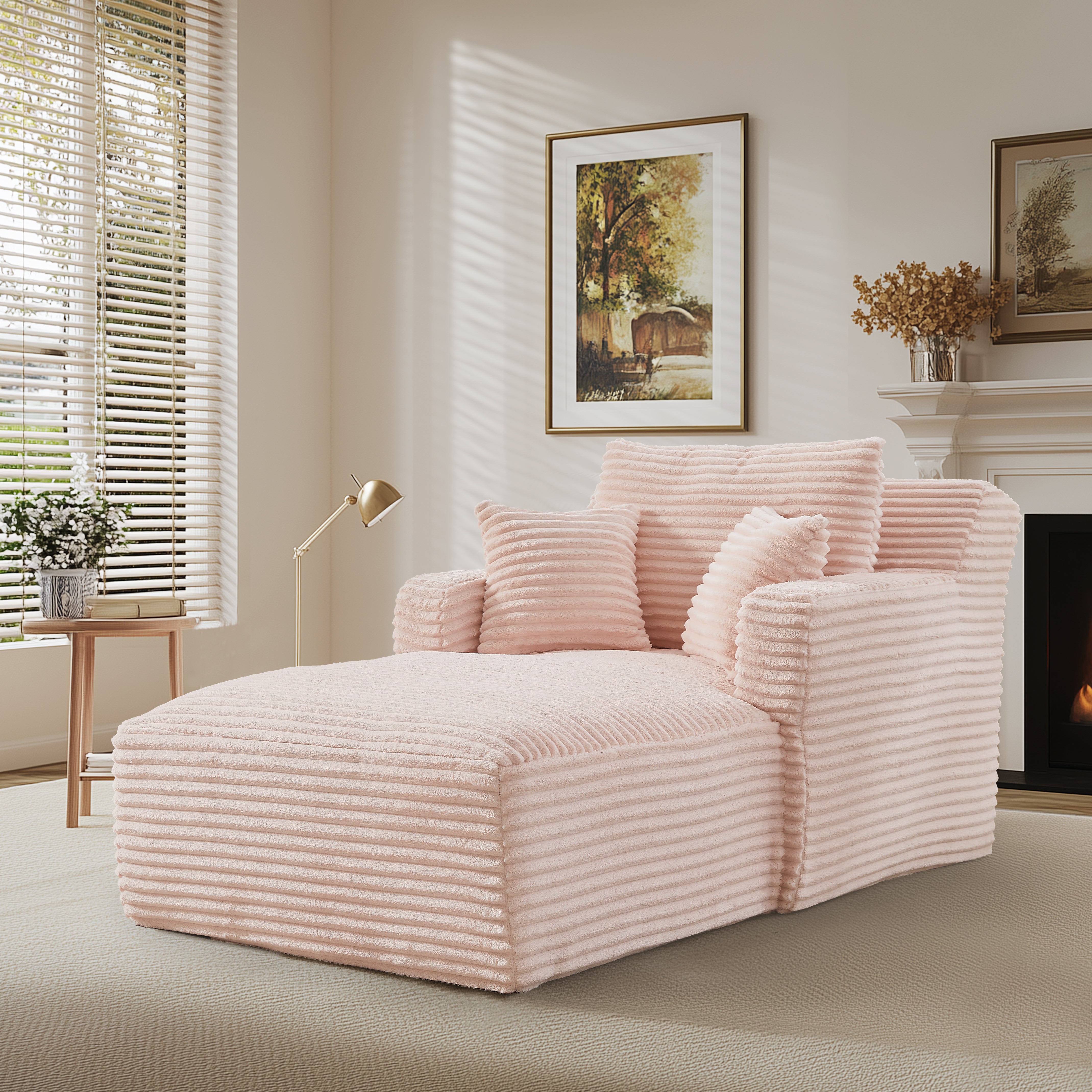 Logidon Chaise Longue Bench Roze Velvet Cord Sofa Bed No Assembly