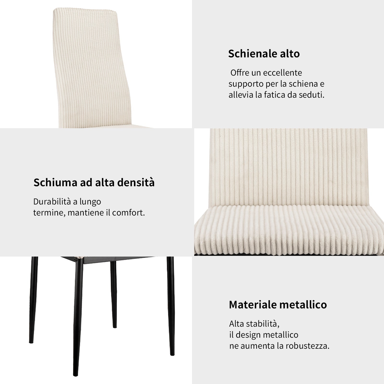 Logidon Eetkamerstoel set van 4 beige corduroy hoge rugleuning