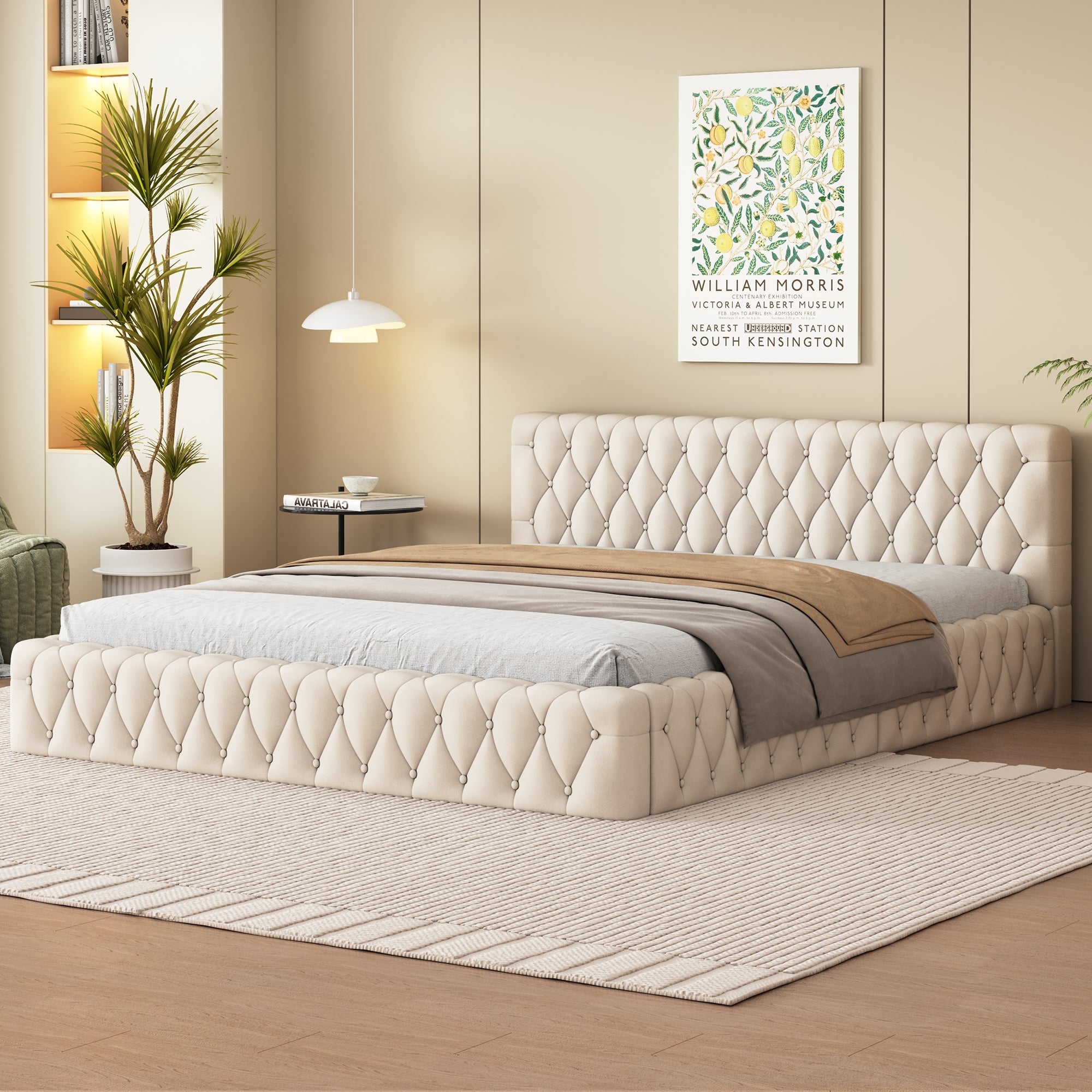 Logidon gestoffeerd jeugd tweepersoonsbed 140 x 200 cm beige velours