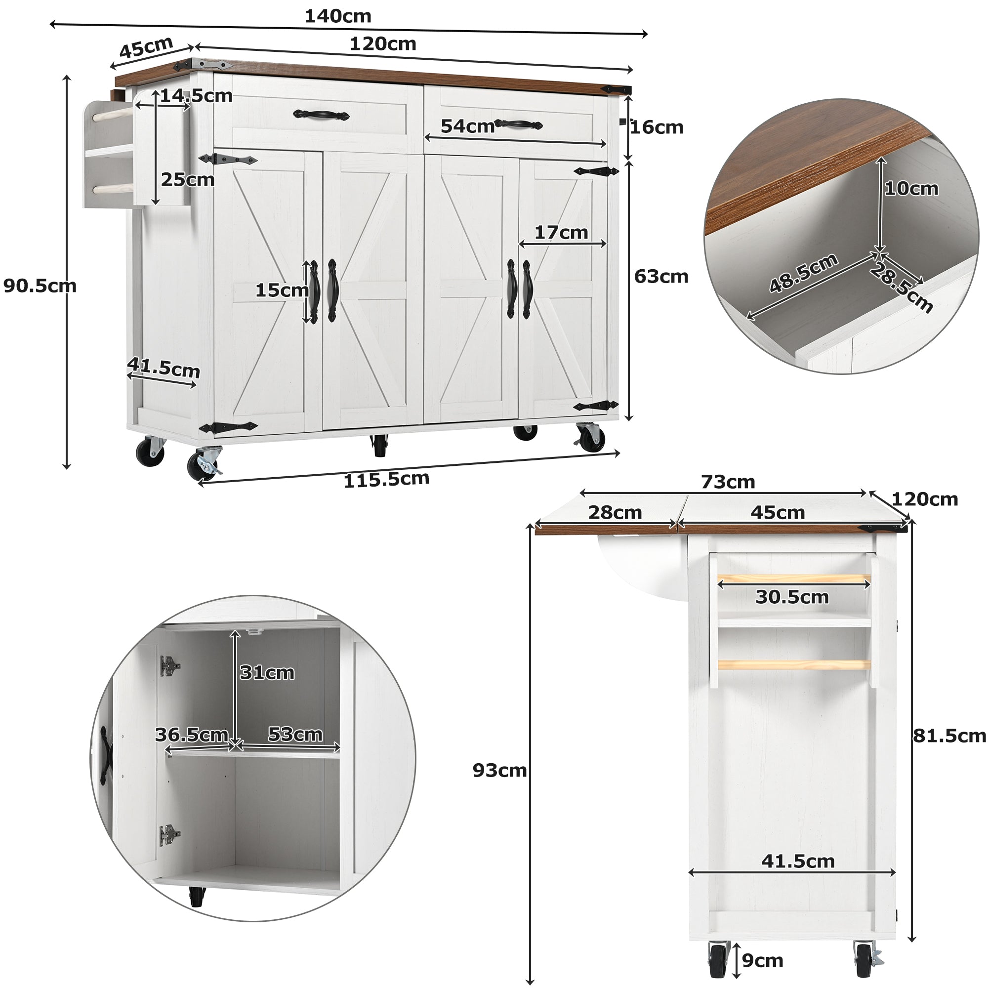 Logidon Kitchen Island With Extendable Worksheet Beige On Wheels