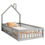 Logidon upholstered bed 90x200 chimney shape gray pine wood