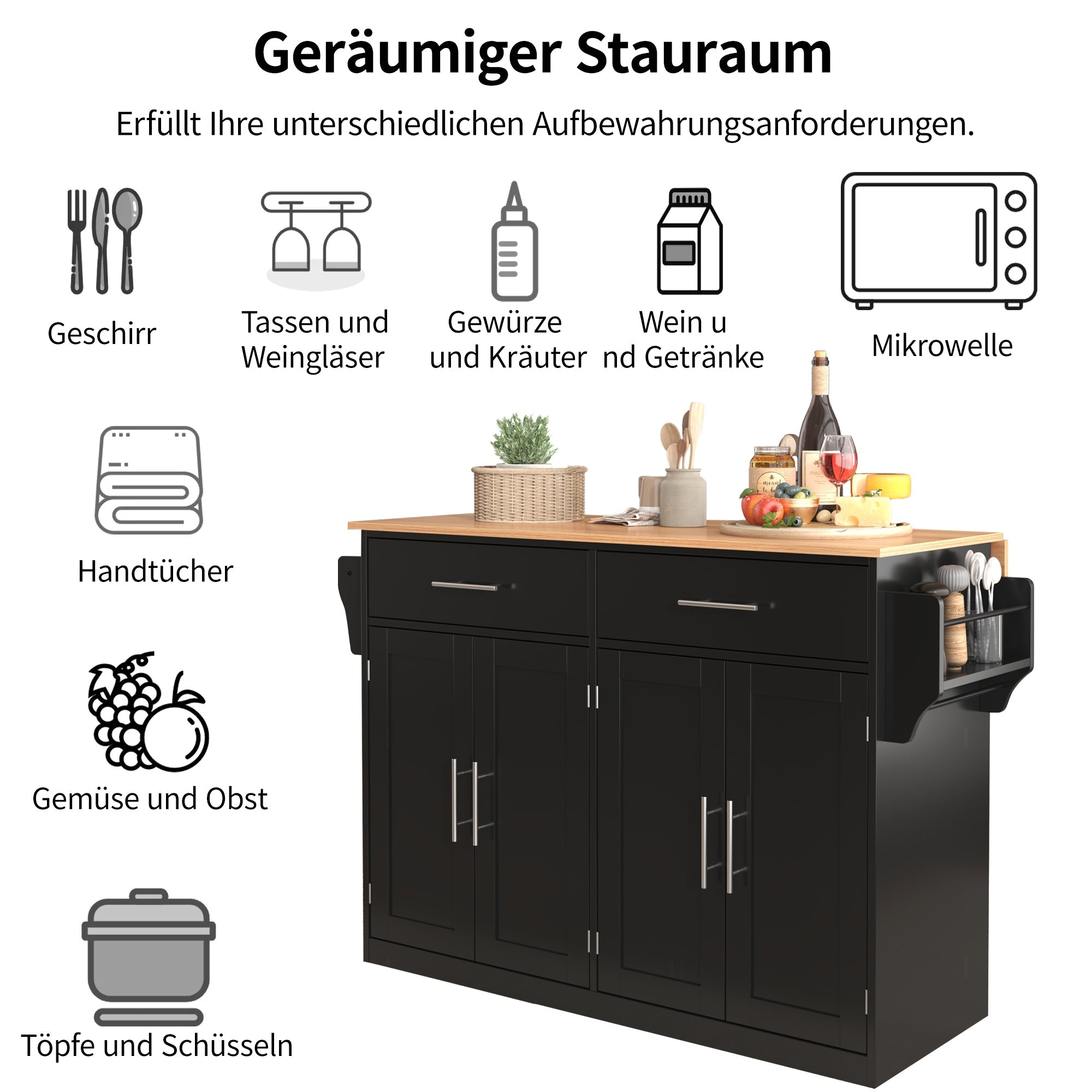 Logidon serving trolley with folding table top black 120x46x91 cm