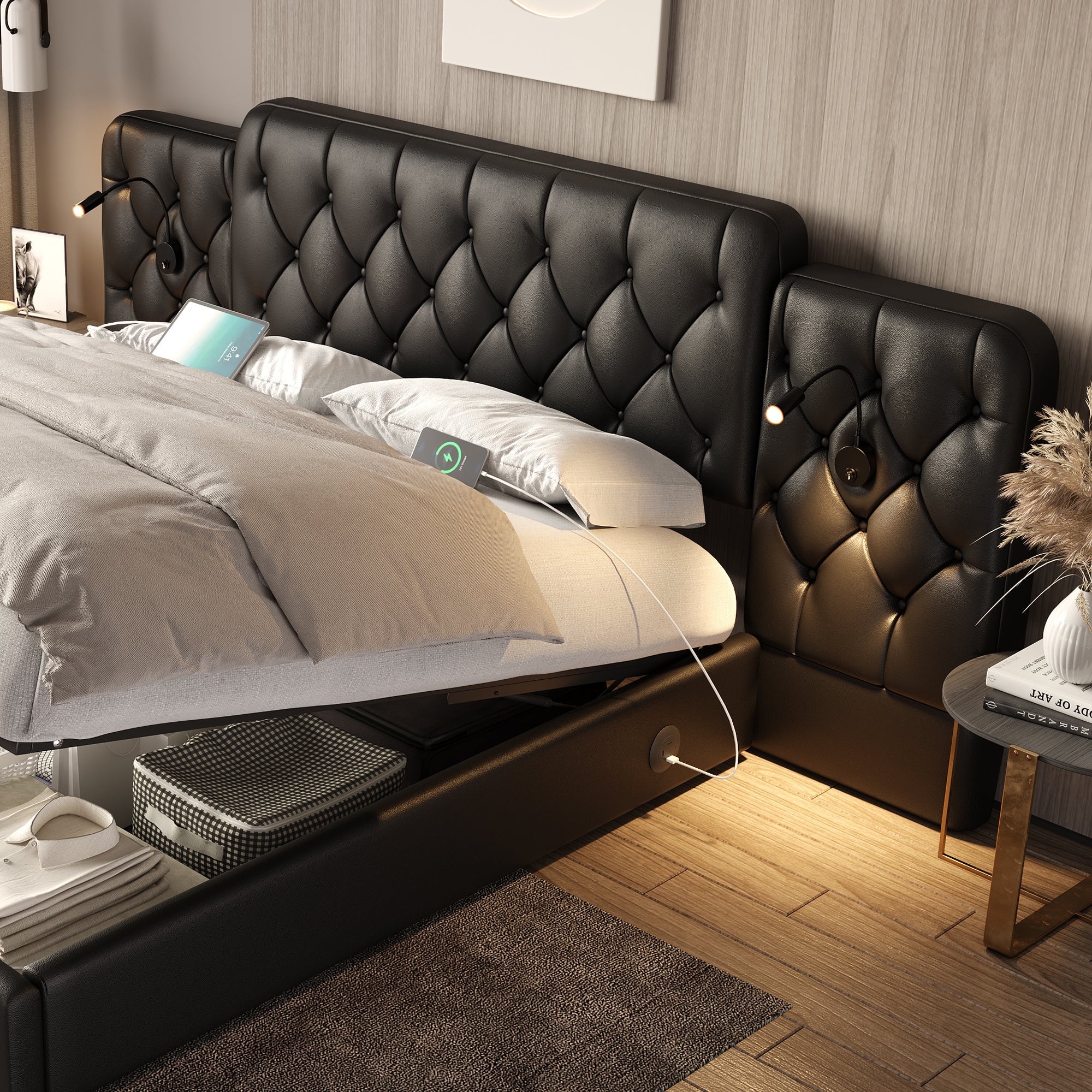 Logidon bedframe 180x200 cm zwart hydraulische opbergruimte