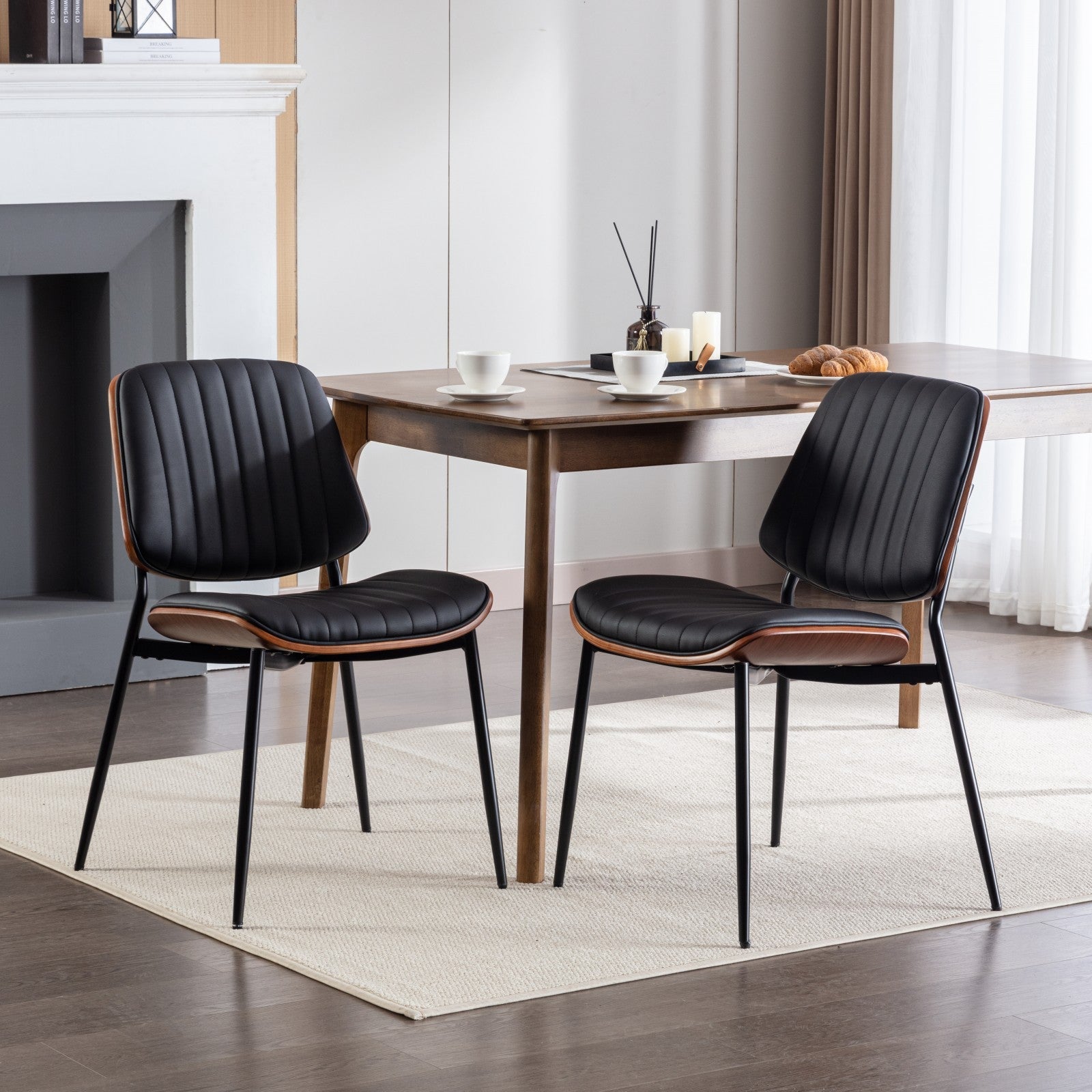 Logidon Eettafel Stoelenset 2 Mid Century Retro Kunstleer Zwart PU