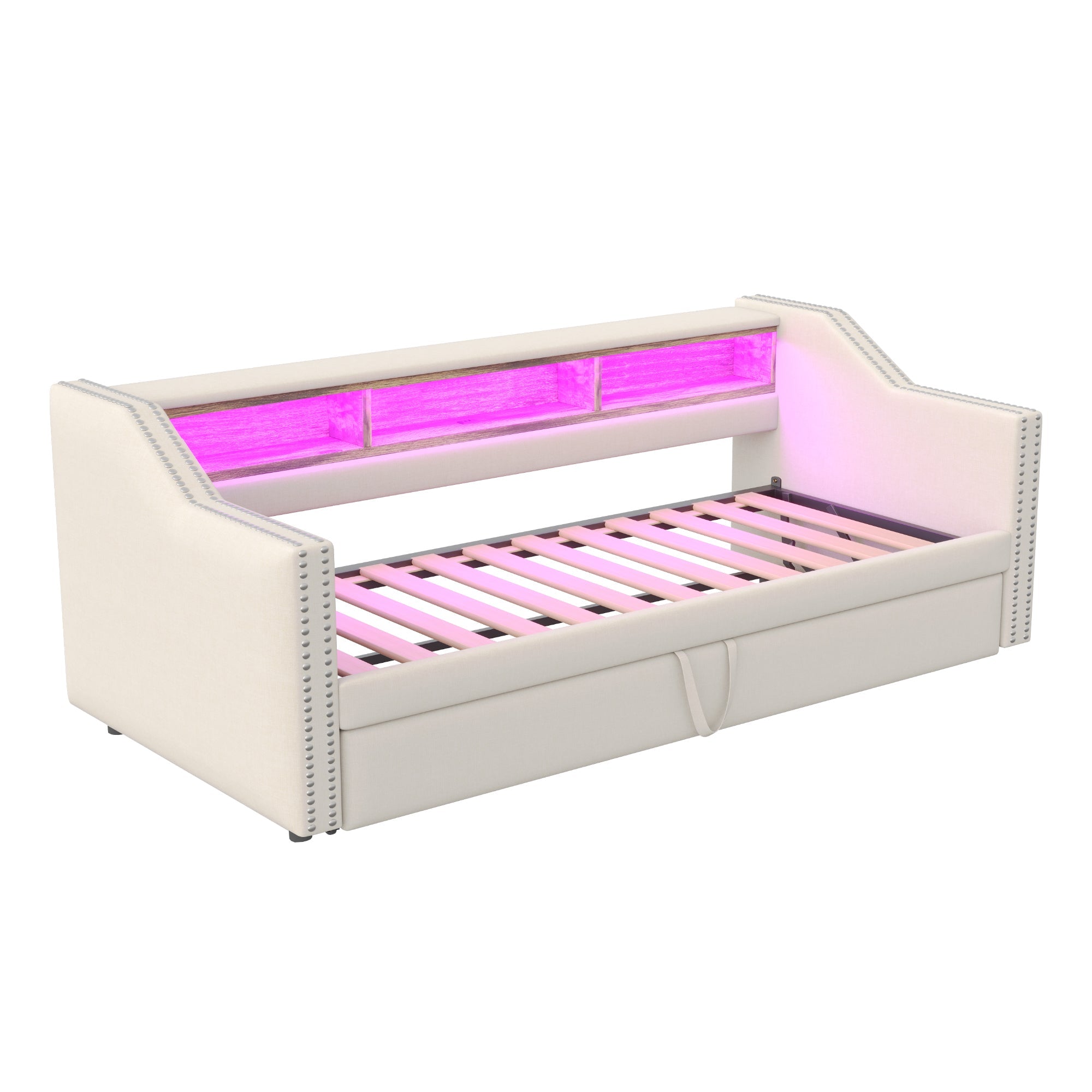 Logidon Upholstered Bed Extendable Sofa Bed 90/180 X 190 Beige Storage Compartment