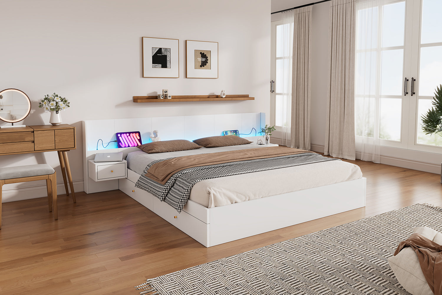Logidon tweepersoonsbed 180x200 cm wit met USB LED app bediening