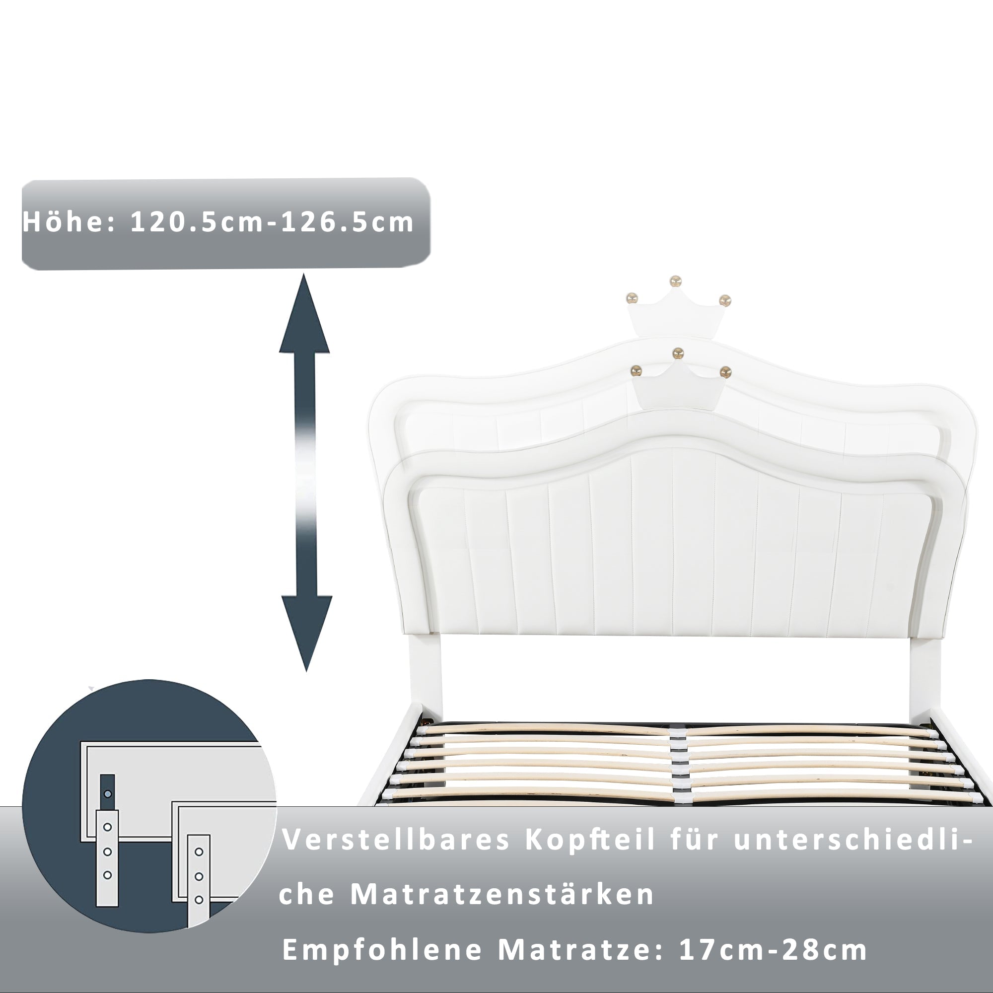 Logidon kinderbed 140 x 200 cm gestoffeerd bed met opbergruimte LED wit