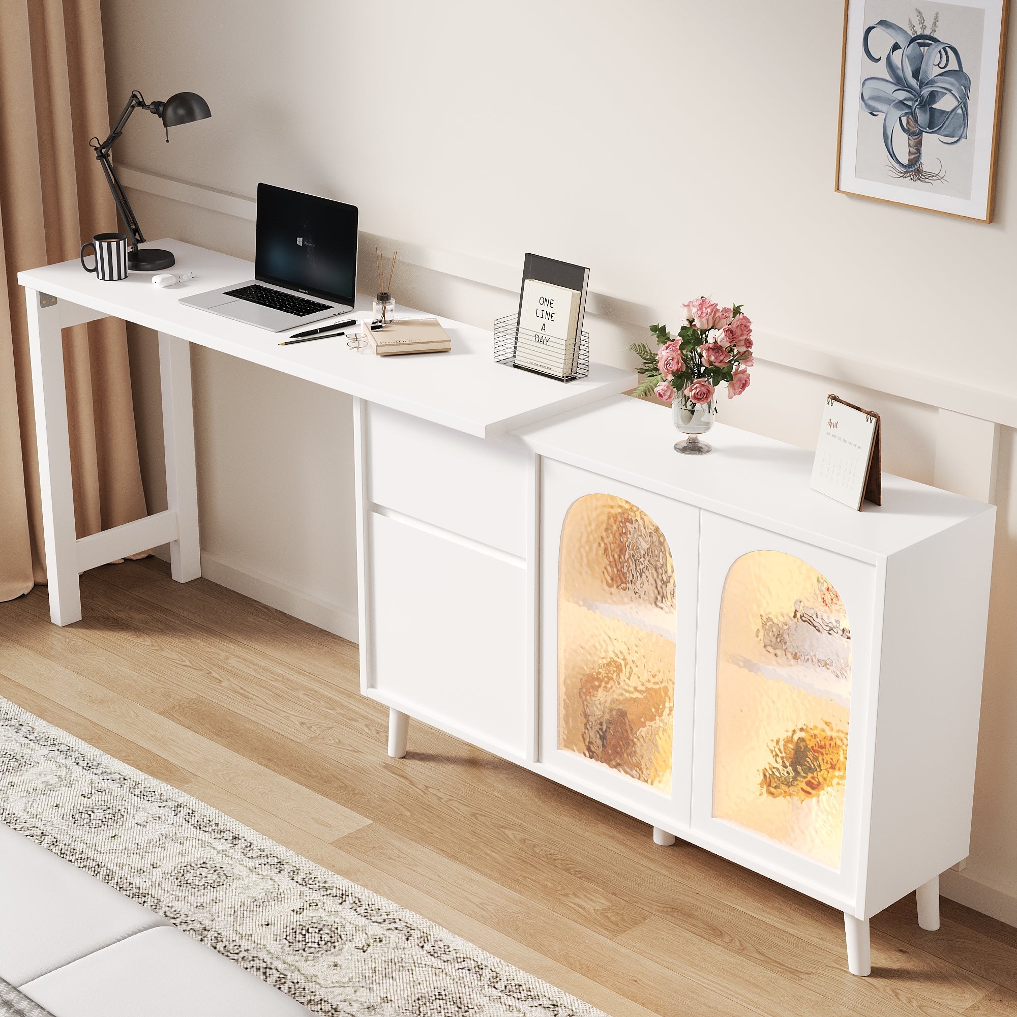 Logidon LED bureau 2-in-1 dressoir wit 120x40x78 cm