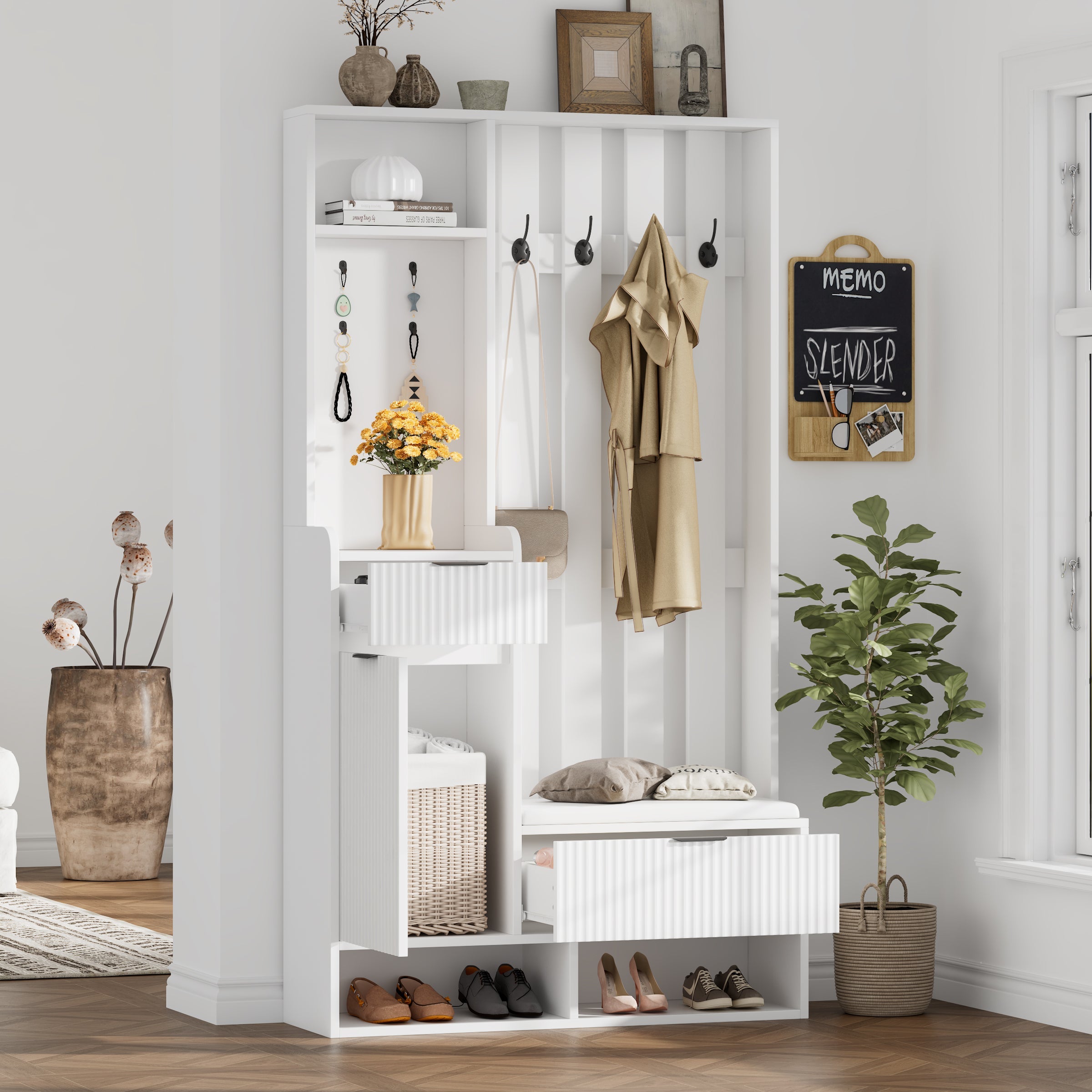 Logidon Kledingkast 6in1 Wit 100x30x180 cm Schoenenbankopberger
