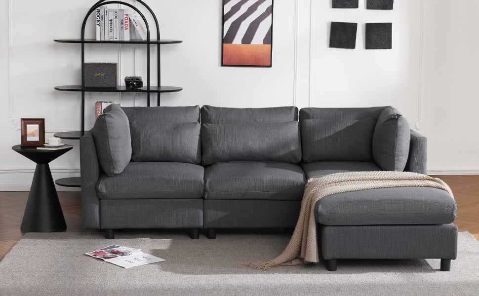 Logidon Modern Design Bank Hoekbank met Voetenbank Grijs 220 cm