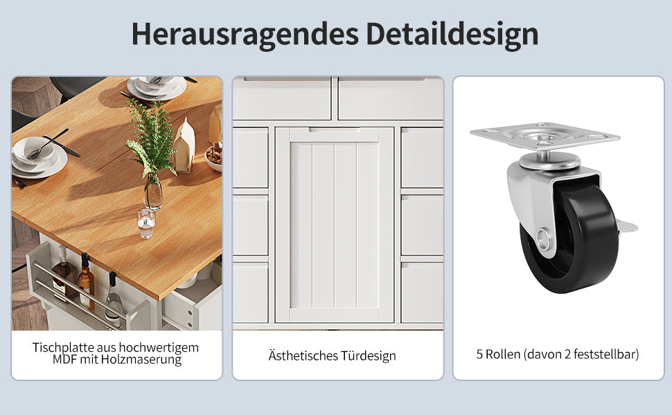 Logidon Modern Keukeneiland Uitschuifbare Keukentrolley Wit 8 Laden