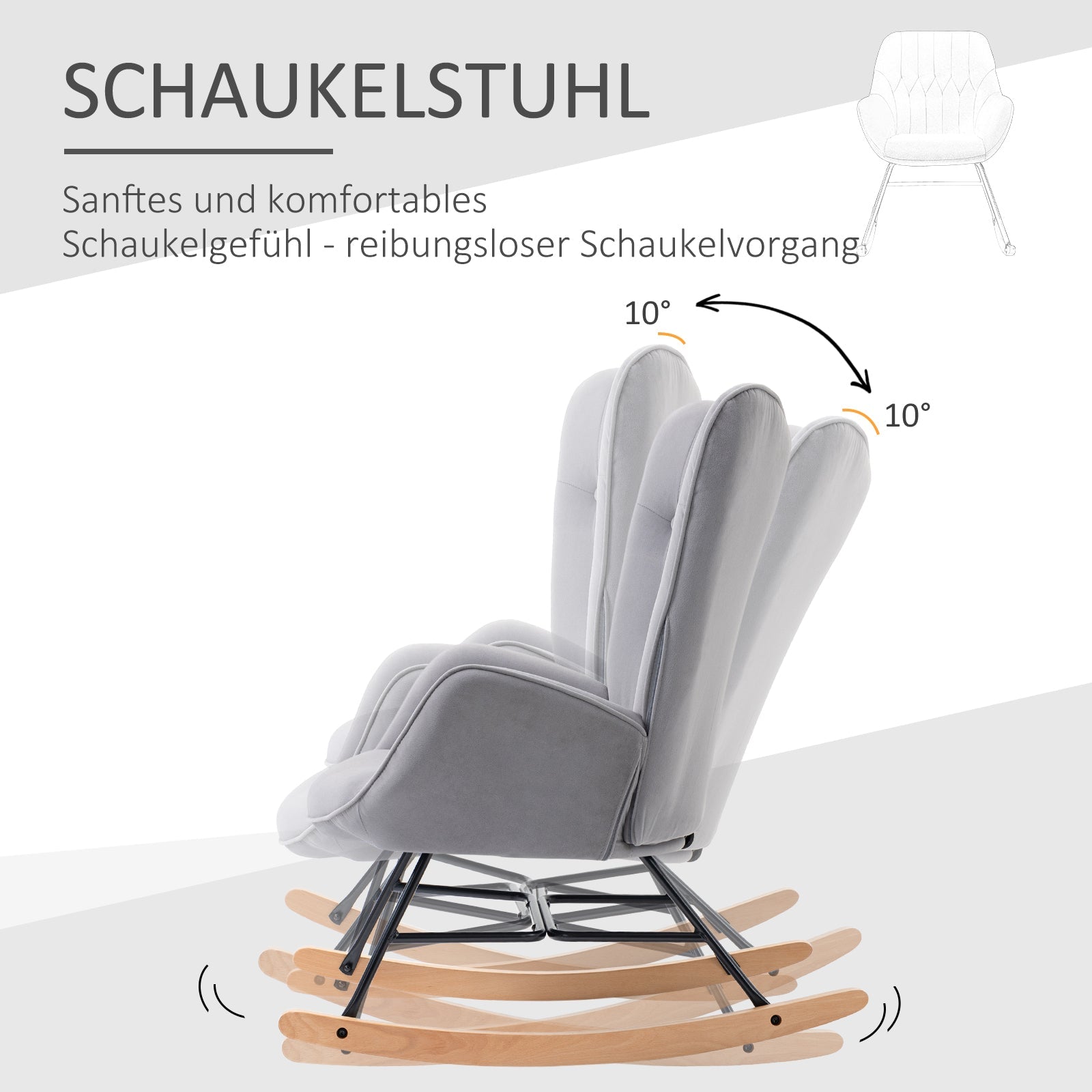Logidon schommelstoel ergonomisch met fluweellook lichtgrijs tot 150 kg