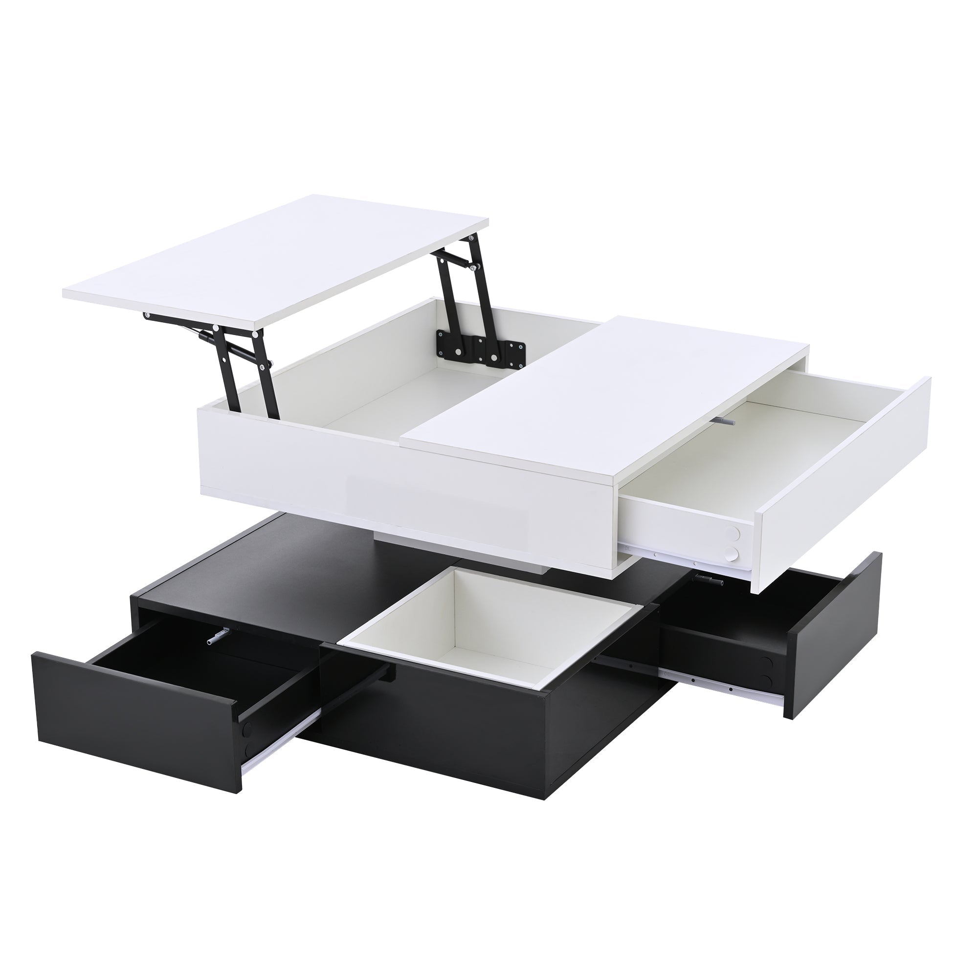 Logidon salontafel 70x70 hefblad 360 graden draaibaar 3 lades wit