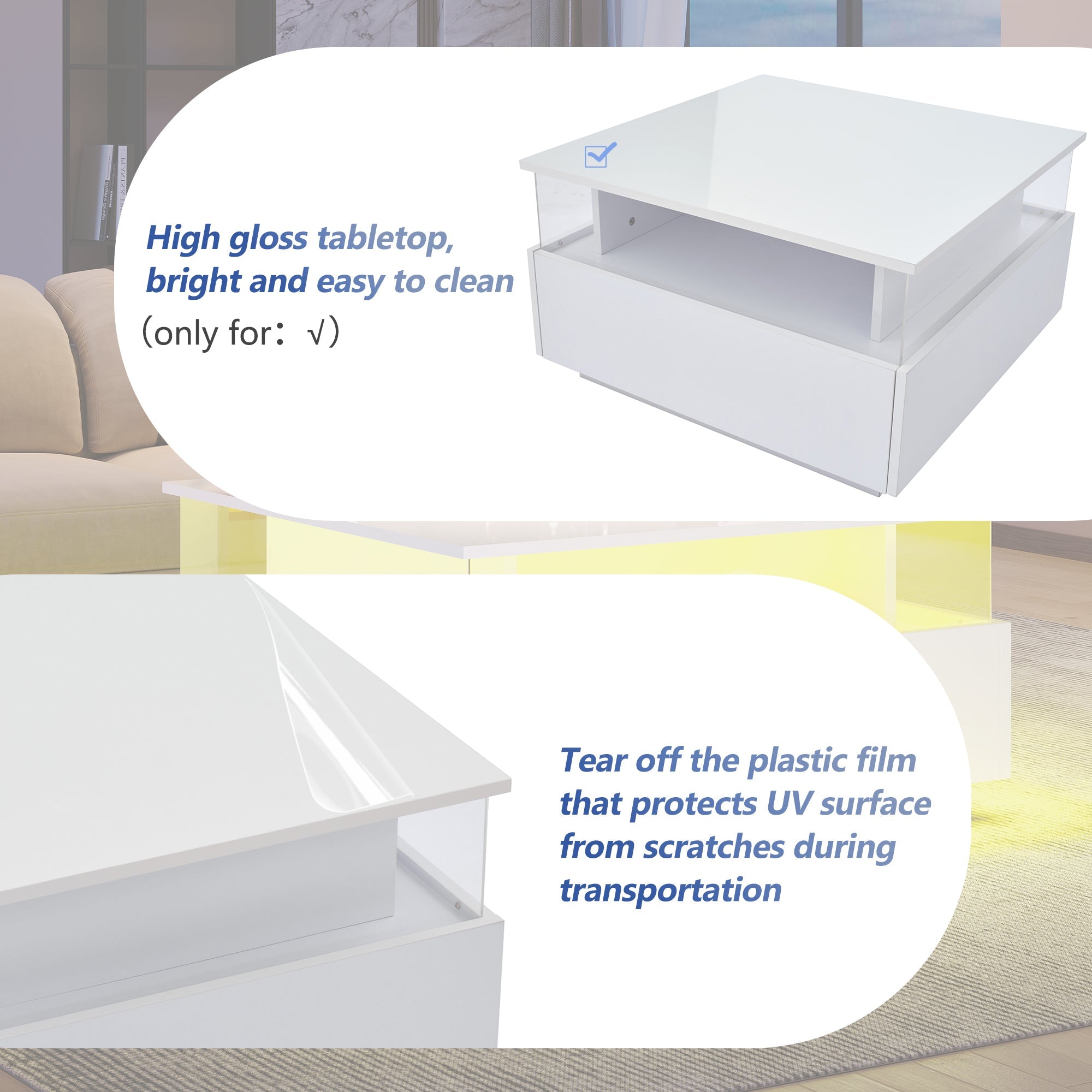 Logidon witte hoogglans salontafel 70x70x41 cm met LED-verlichting