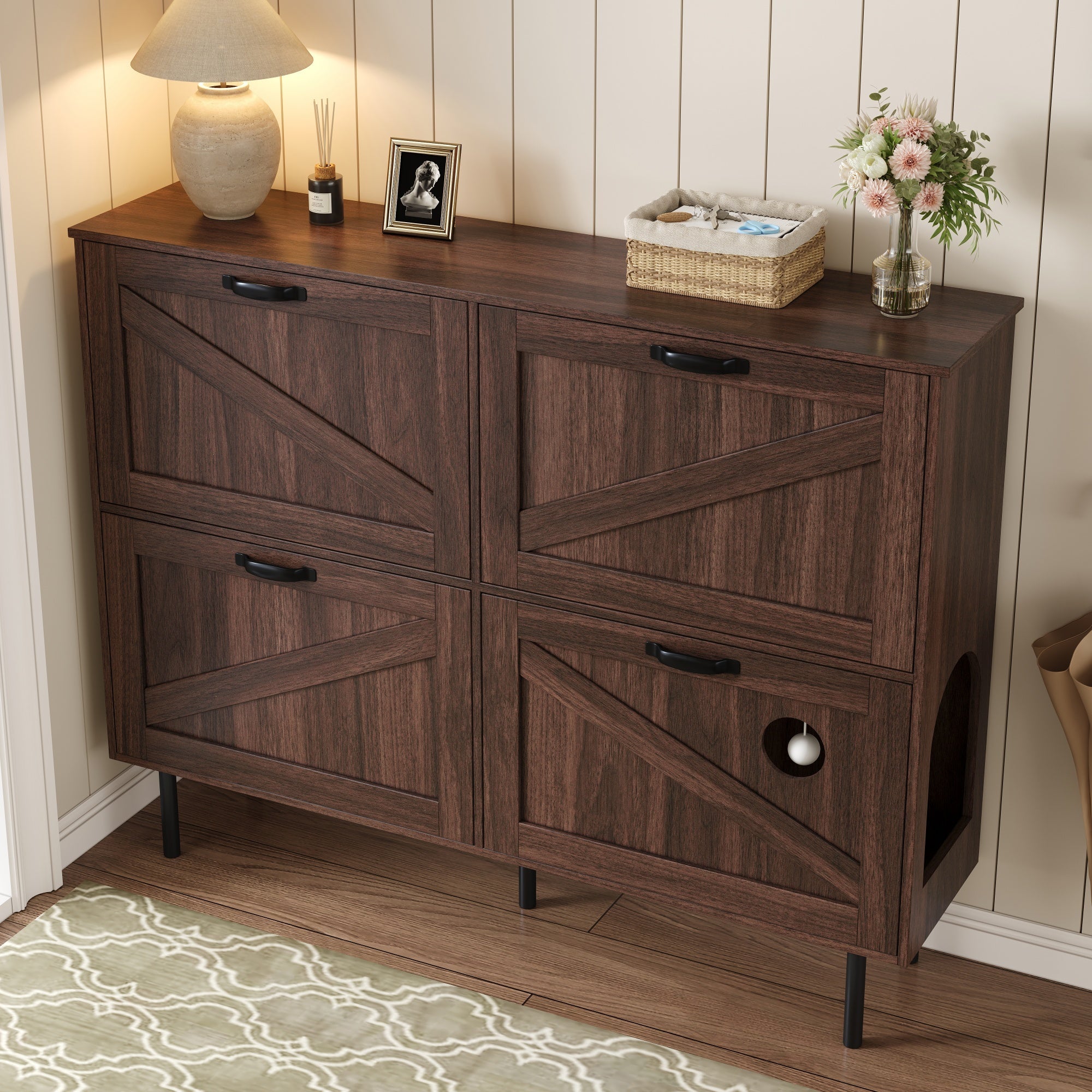 Logidon smalle schoenenkast 120x28x92 cm walnoot bruin 4 deuren