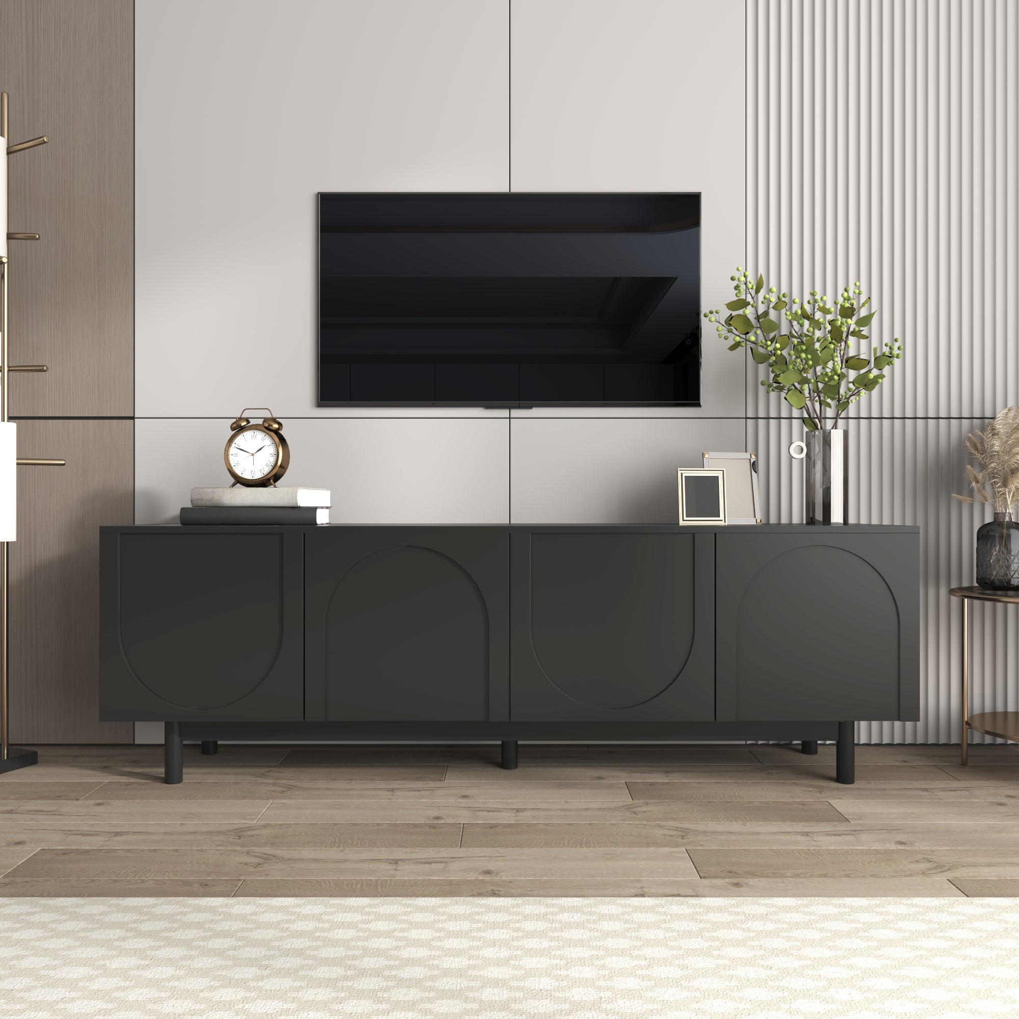 Logidon Modern Black TV Cabinet 175 cm Adjustable Panels