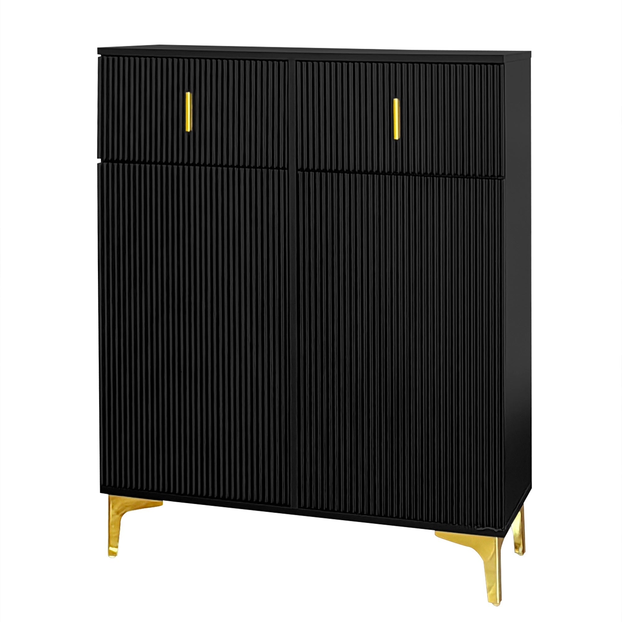 Logidon Elegant Dressoir Zwarte Structuurpanelen Verstelbare Planken
