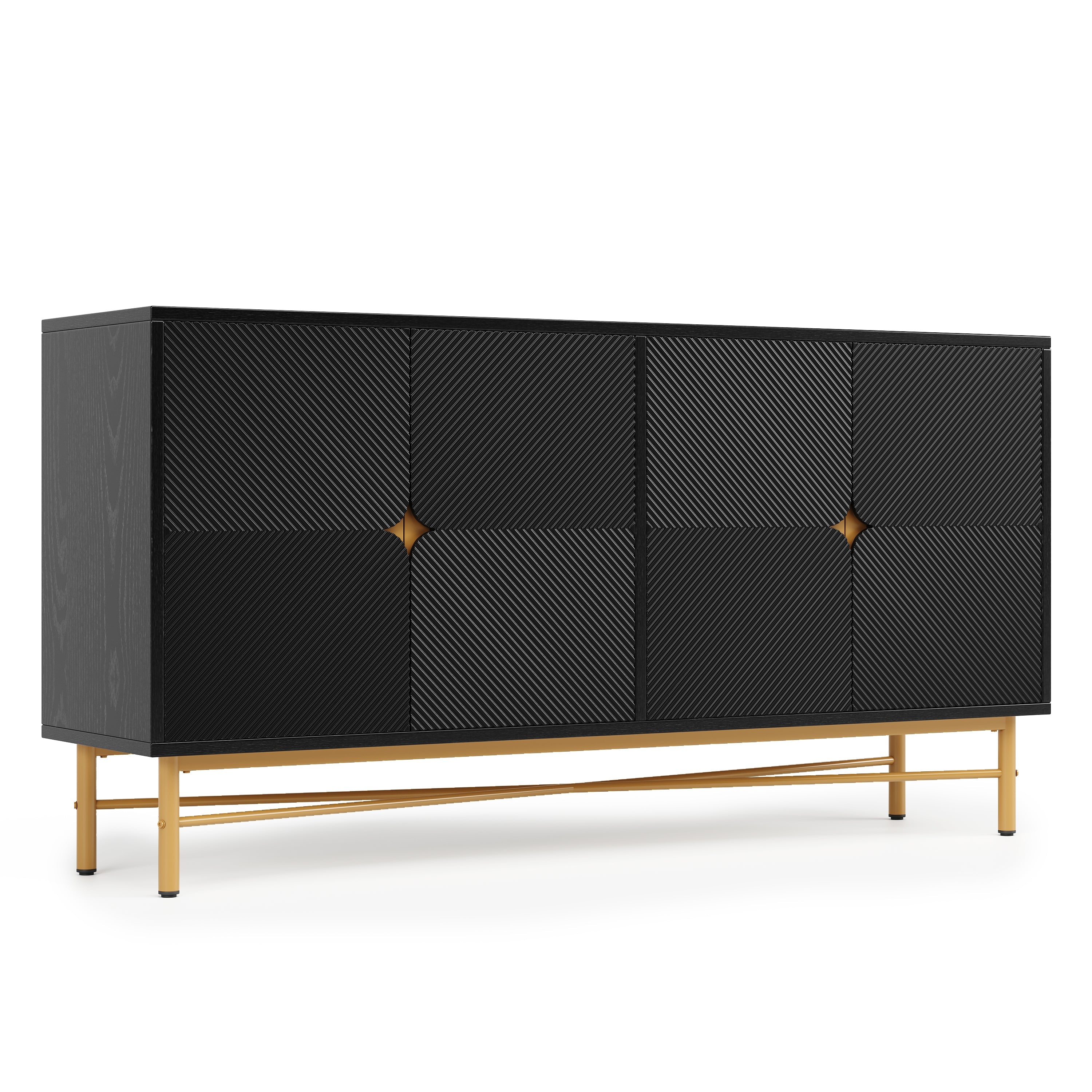 Logidon dressoir luxe structuur 160×40×82 cm zwarte hoogglans poten