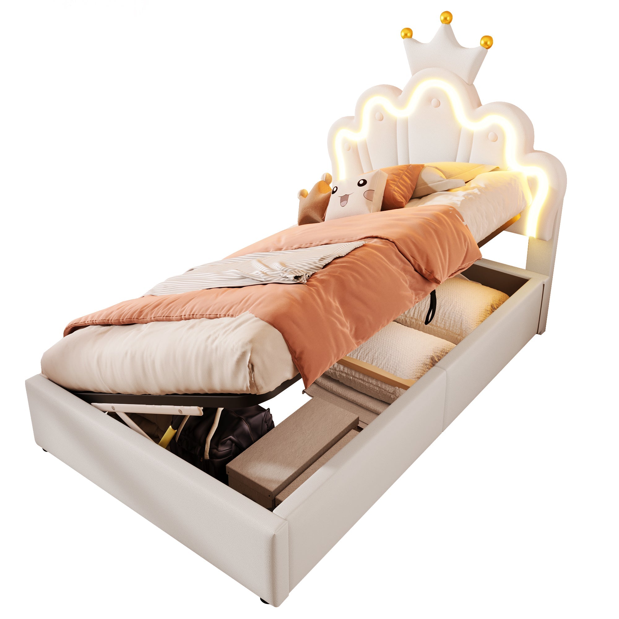 Logidon prinsessenbed 90x200 cm wit kunstleer LED-verlichting