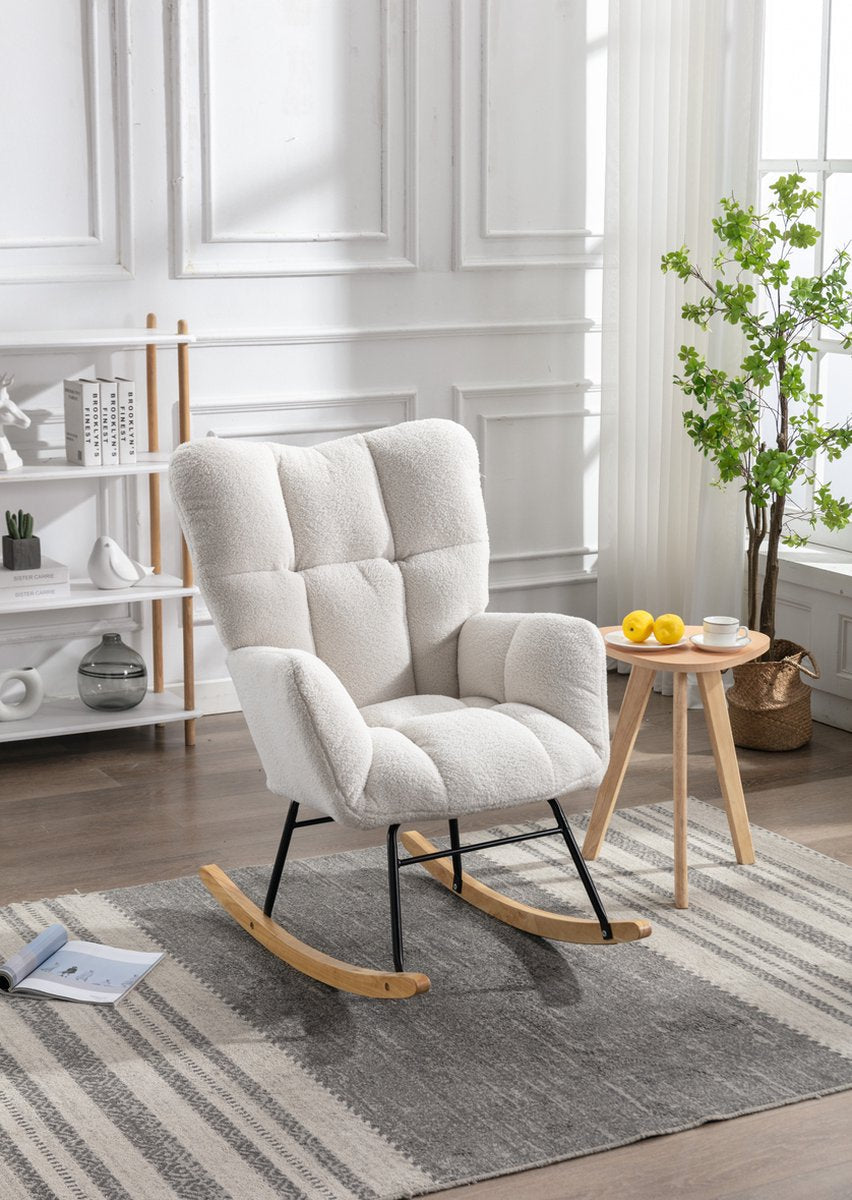 Merax Moderne Schommelstoel - Schommelstoel in Teddy Stof - Mid Century Fauteuil - Wit afbeelding 19