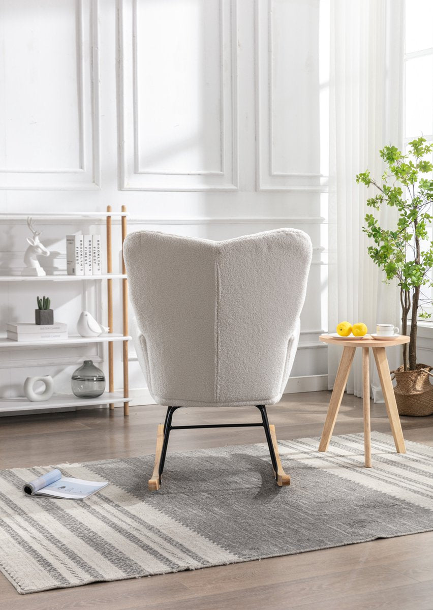 Merax Moderne Schommelstoel - Schommelstoel in Teddy Stof - Mid Century Fauteuil - Wit afbeelding 18