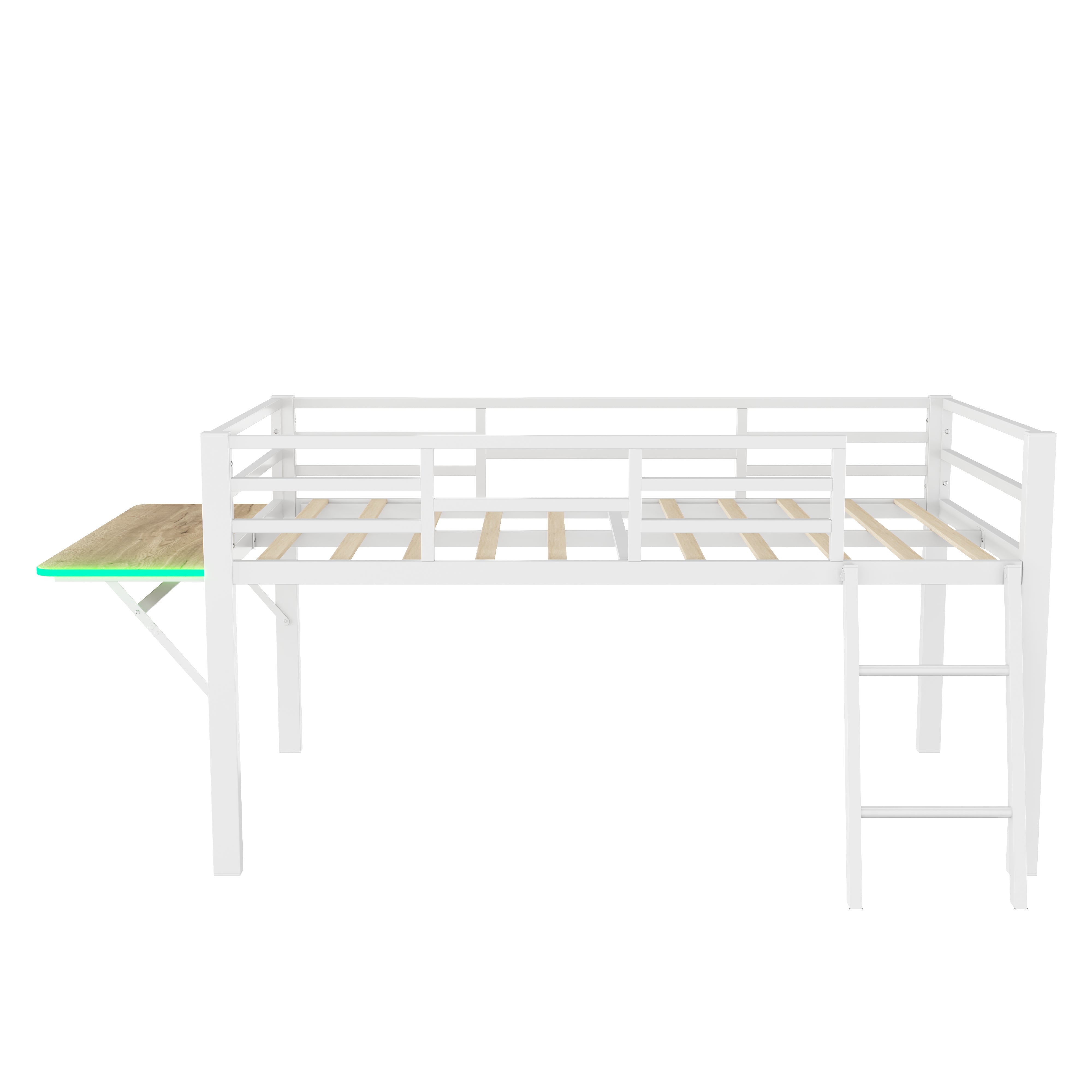 Logidon flat bed 90 x 200 cm metal bed white with railing ladder LED