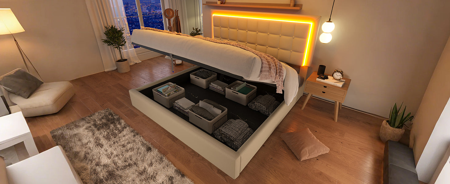 Logidon gestoffeerd bed met lattenbodem en opbergruimte wit 180x200 kunstleer