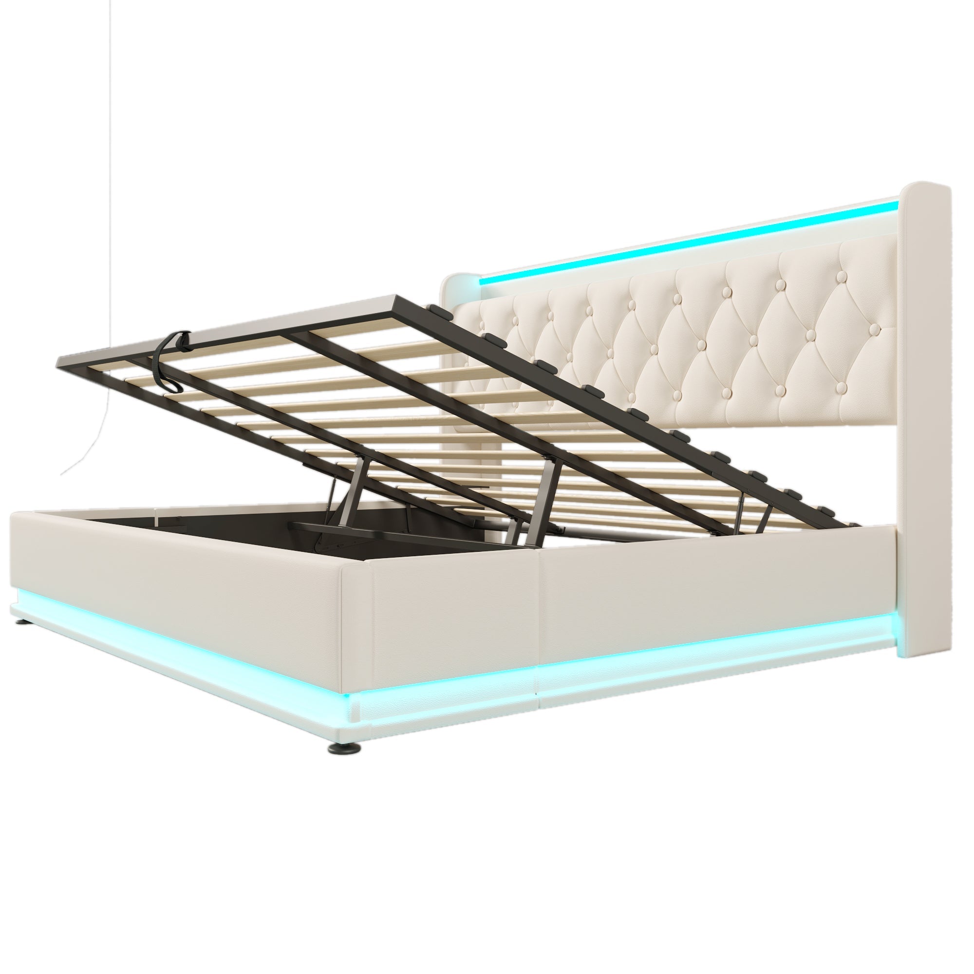 Logidon gestoffeerd bed tweepersoonsbed 180x200 cm wit PU, 360 surround LED