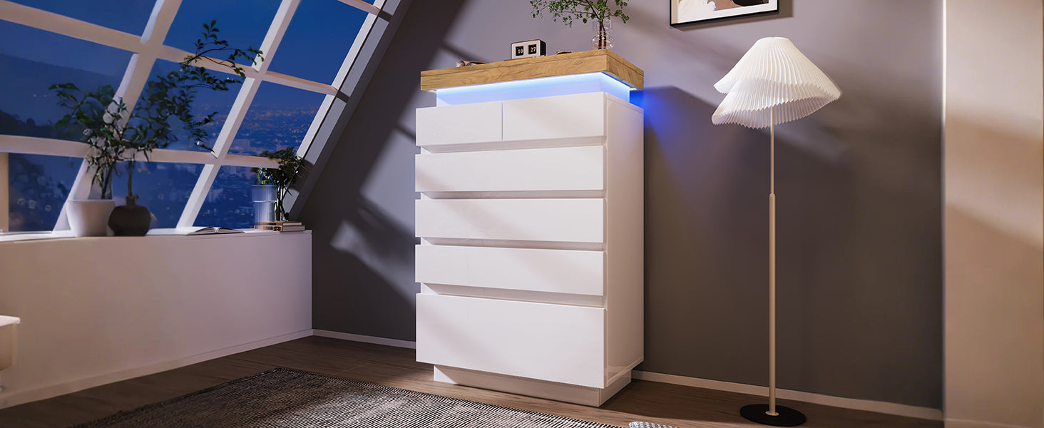 Logidon sideboard 6 drawers white 115x73x39 cm LED app control