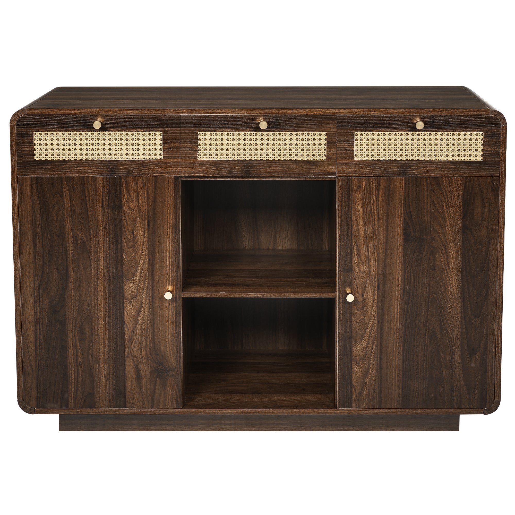 Logidon sideboard 120 cm walnut with rattan and gold handles