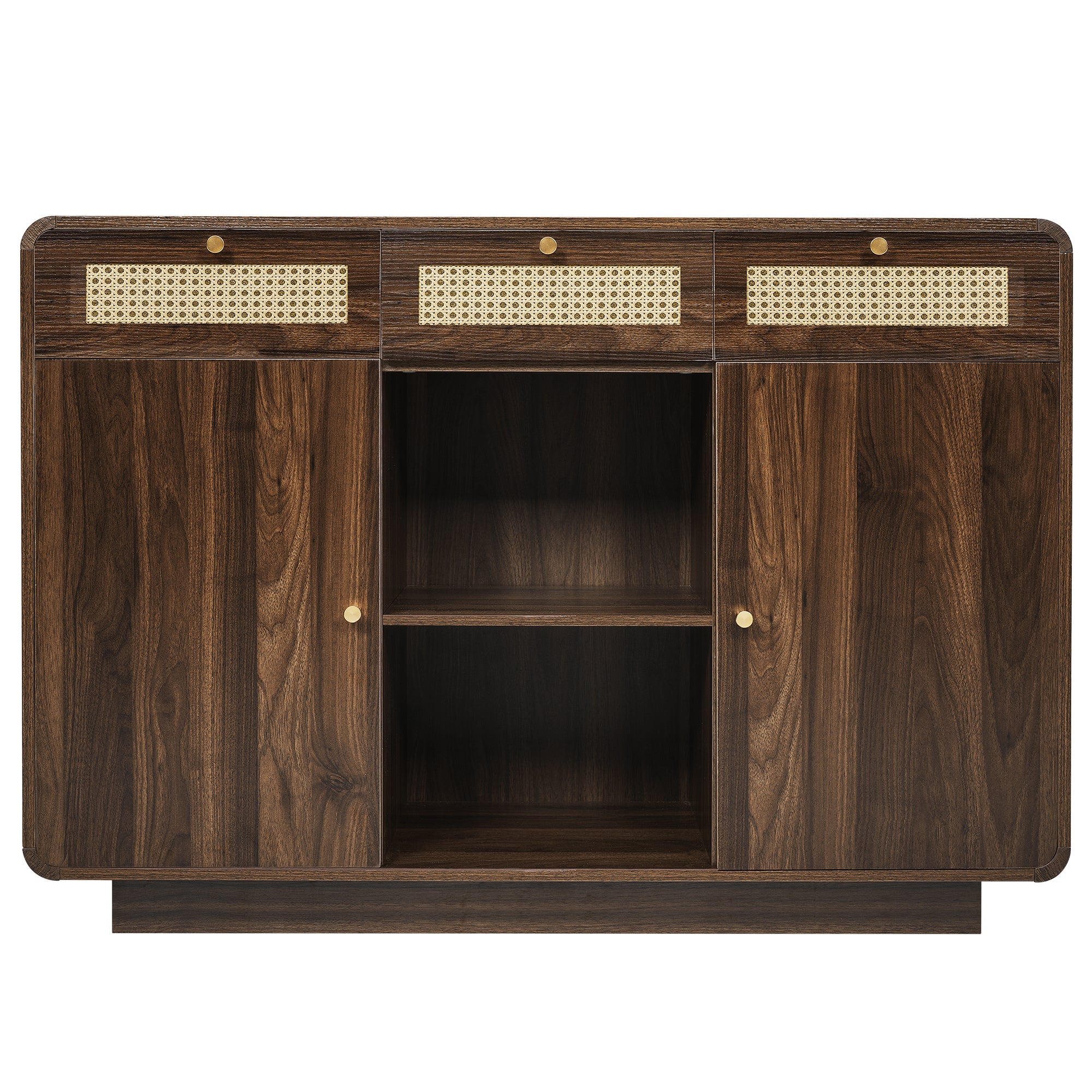 Logidon sideboard 120 cm walnut with rattan and gold handles