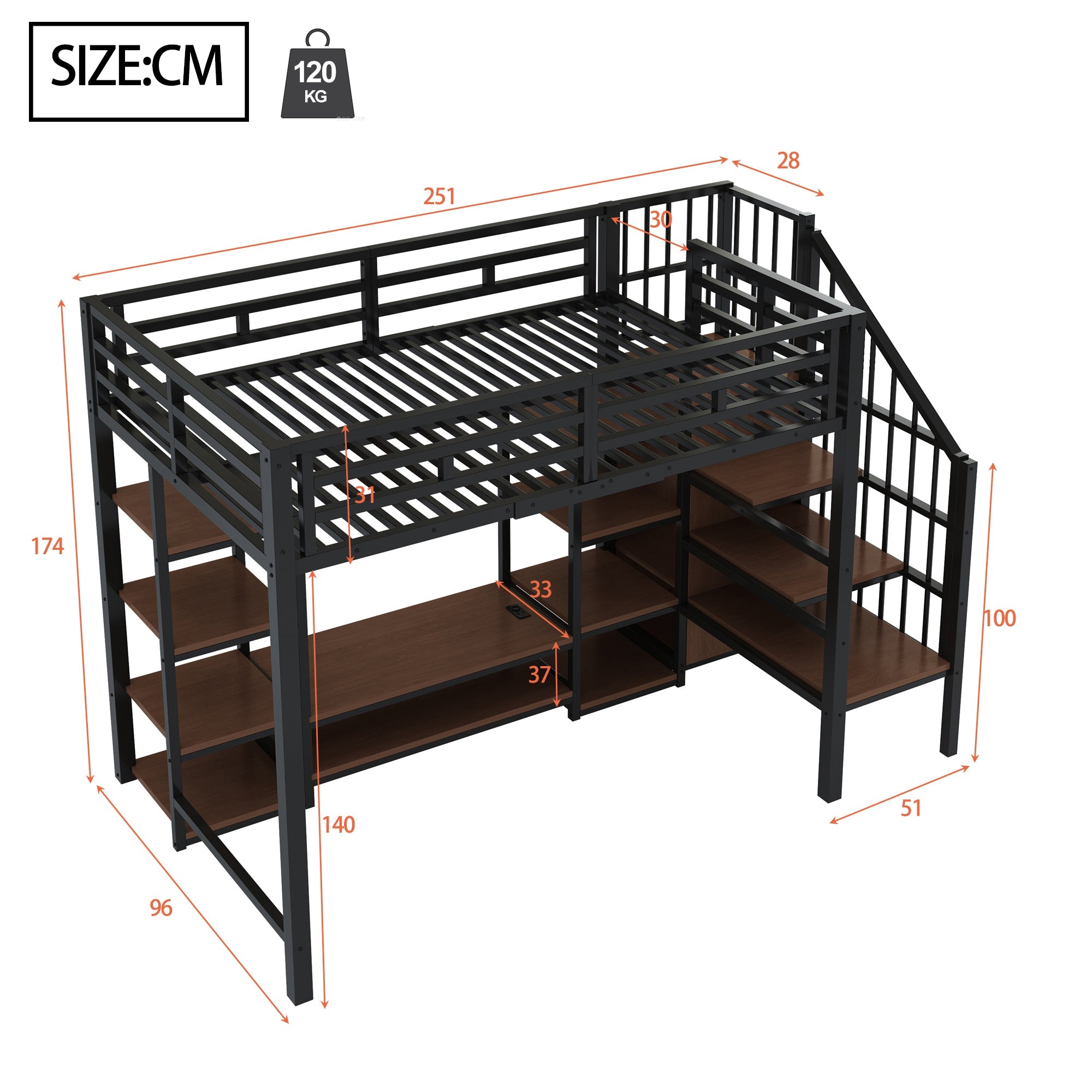 Logidon hoogslaper 90x200 met tv-meubel en stopcontact zwart