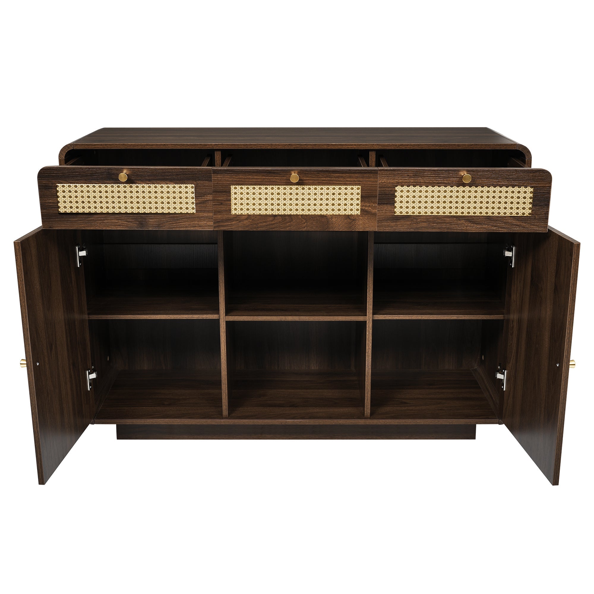 Logidon sideboard 120 cm walnut with rattan and gold handles
